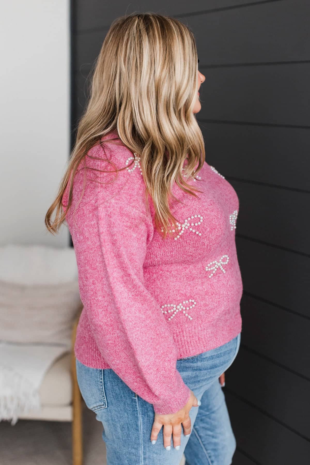 Easily Gorgeous Embroidered Knit Sweater- Hot Pink - Image 6