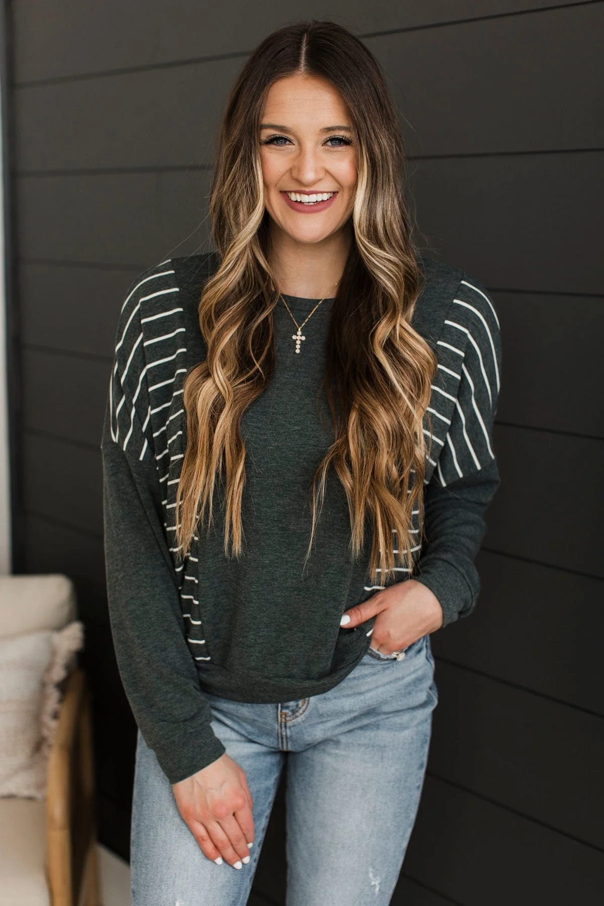 Easily Persuaded Dolman Sleeve Top- Charcoal - Image 3