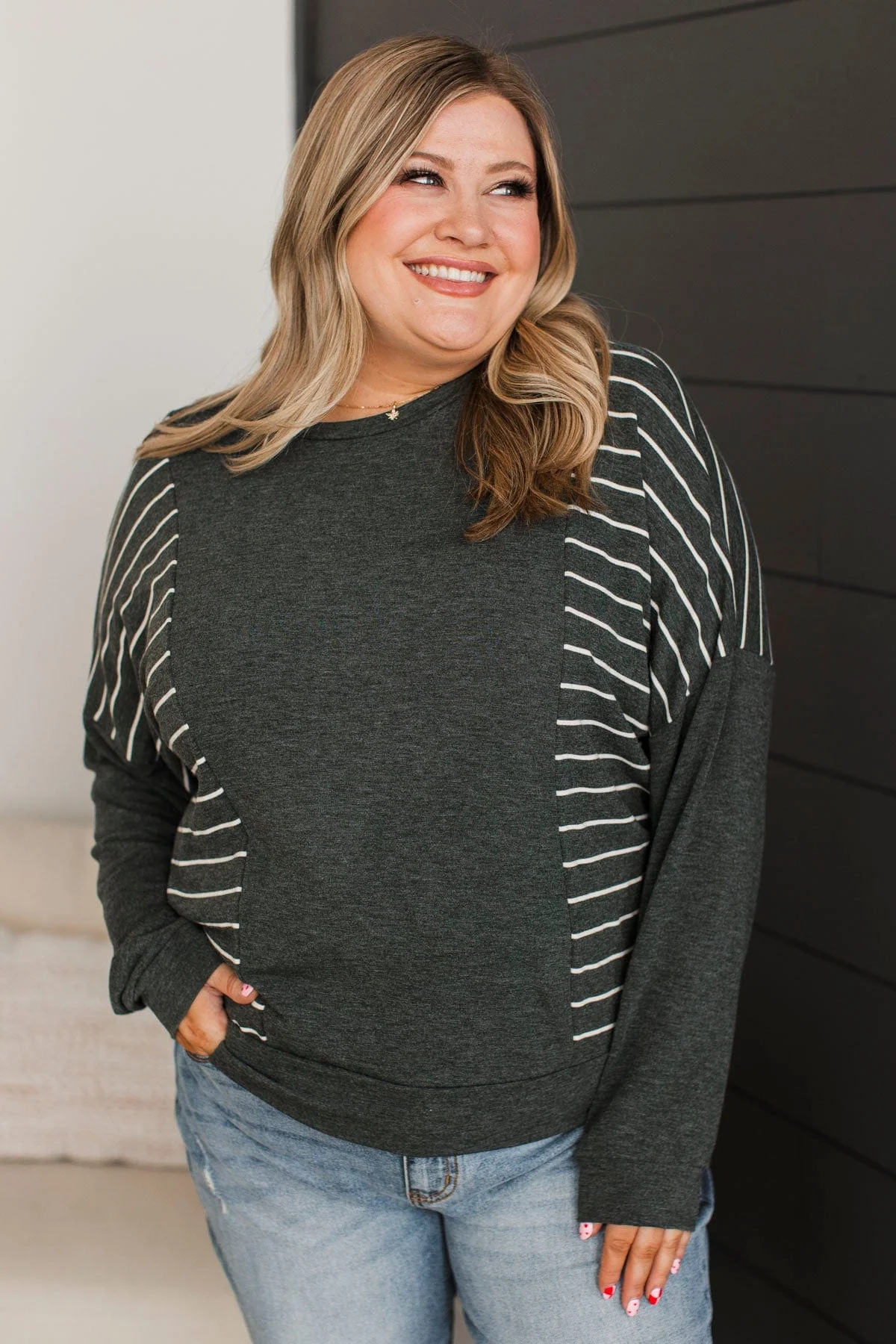 Easily Persuaded Dolman Sleeve Top- Charcoal - Image 4