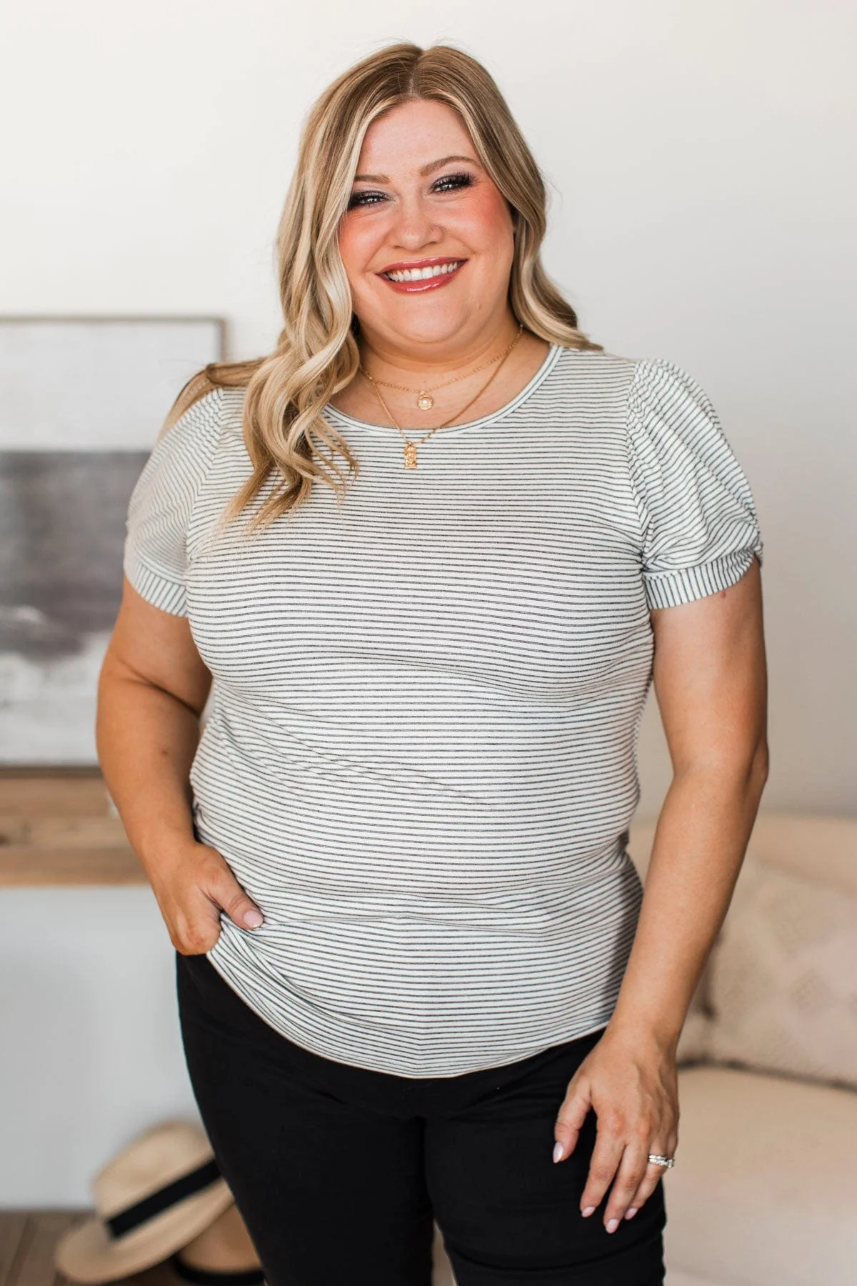 Easy Aesthetic Striped Top- Ivory & Black - Image 2