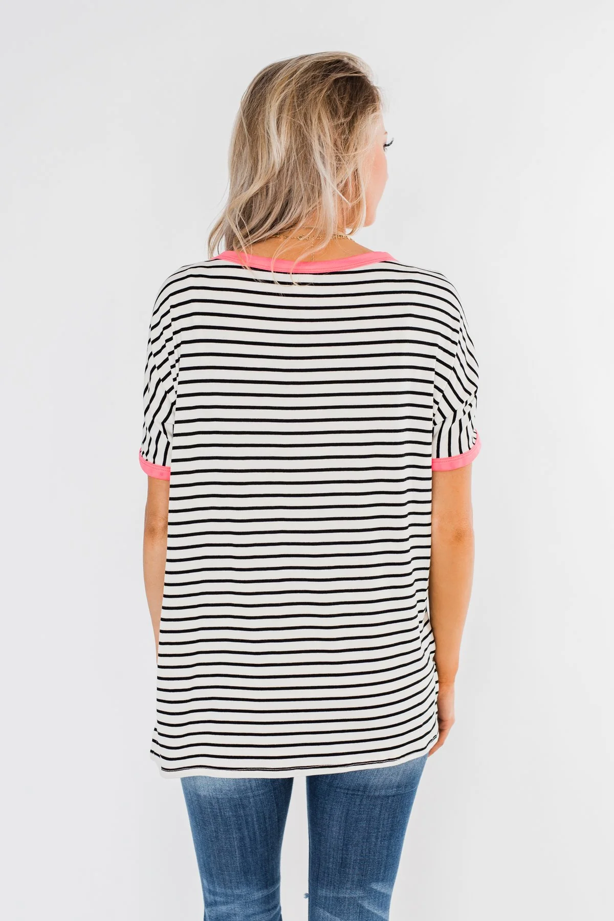 Easy Come Easy Go Striped Top- Ivory & Neon Pink - Image 10