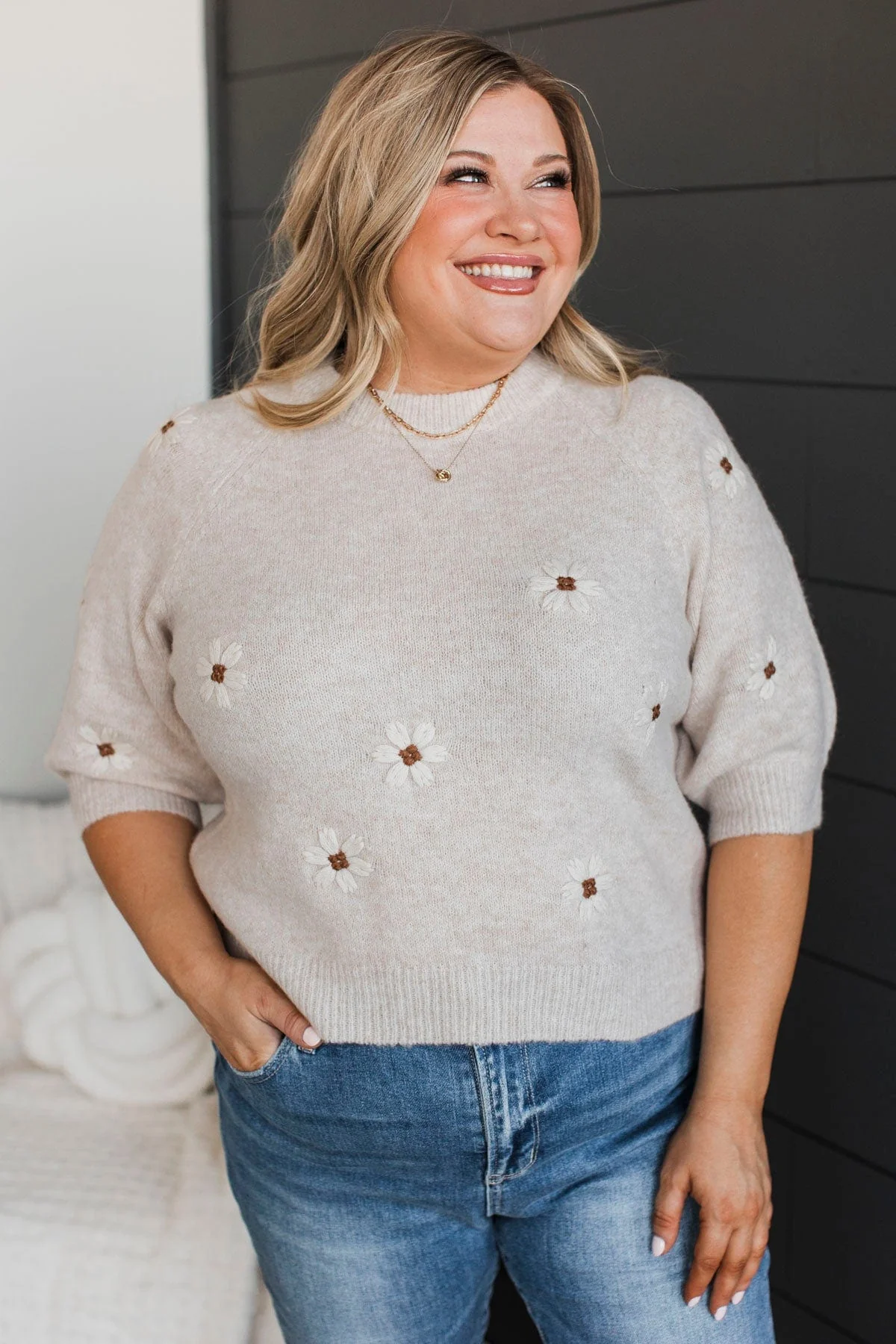Easy Confidence Floral Sweater Top- Oatmeal