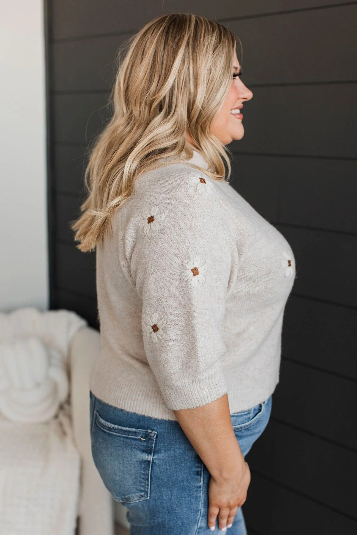 Easy Confidence Floral Sweater Top- Oatmeal - Image 5