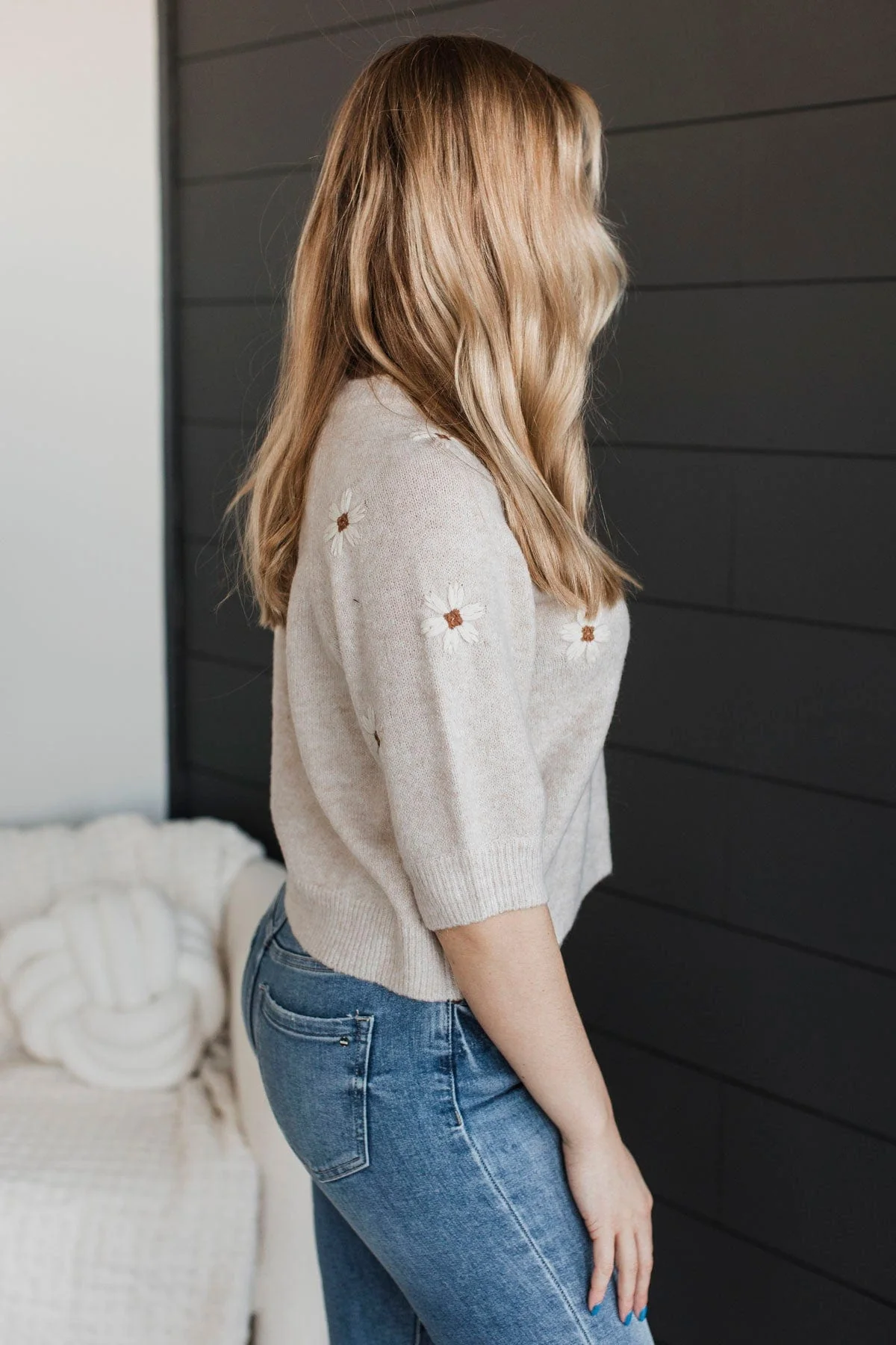Easy Confidence Floral Sweater Top- Oatmeal - Image 6