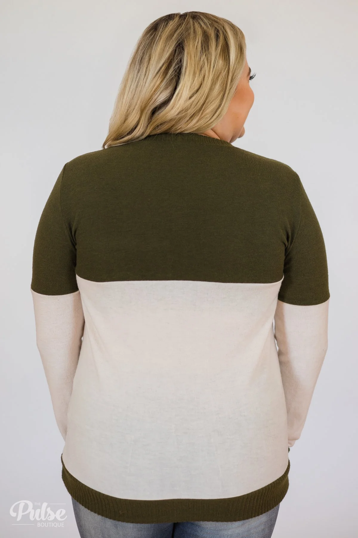 Easy Day Color Block Crewneck Sweater- Olive - Image 10