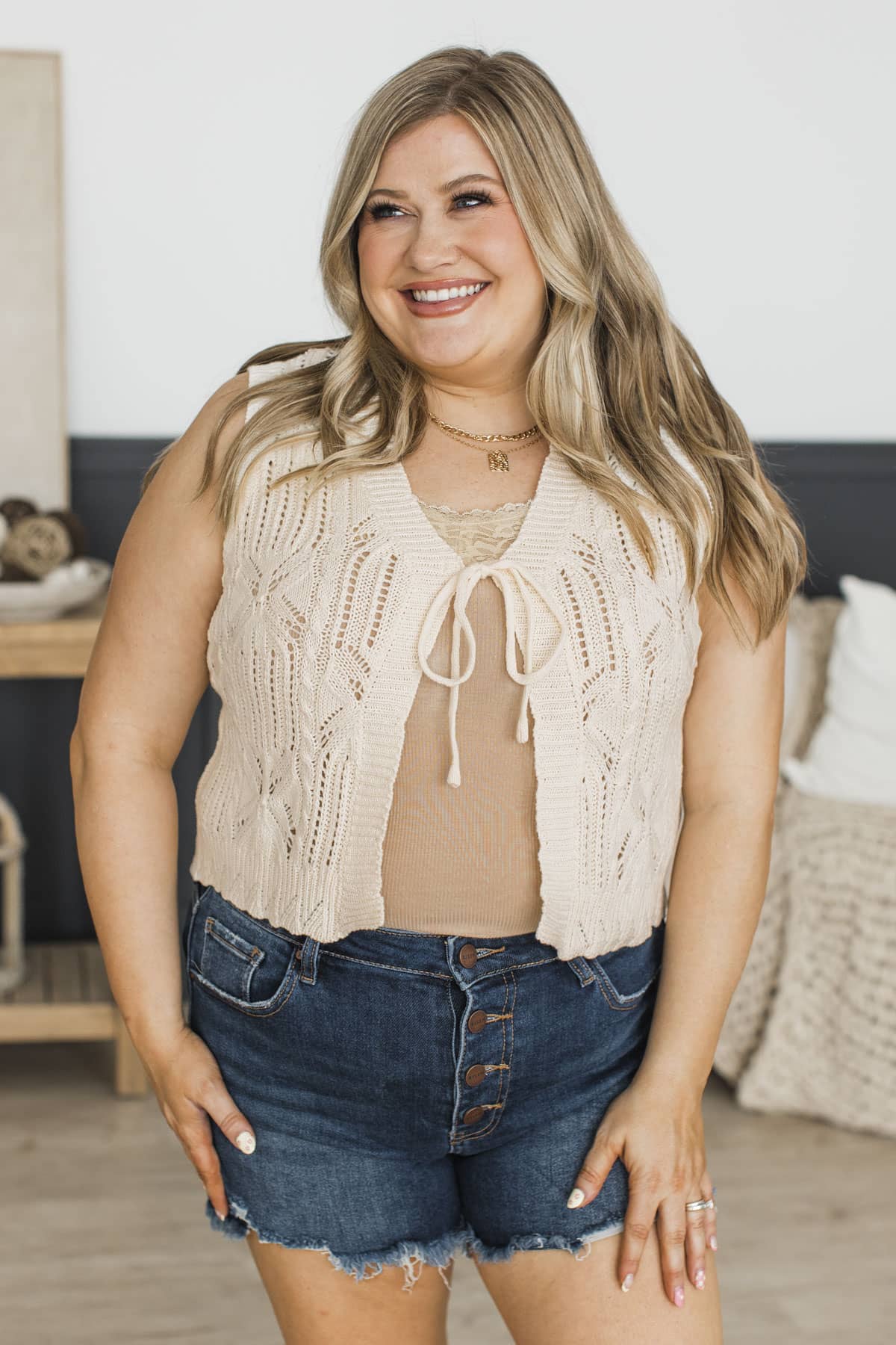 Easy Days Crochet Knit Sweater Vest- Ivory - Image 4