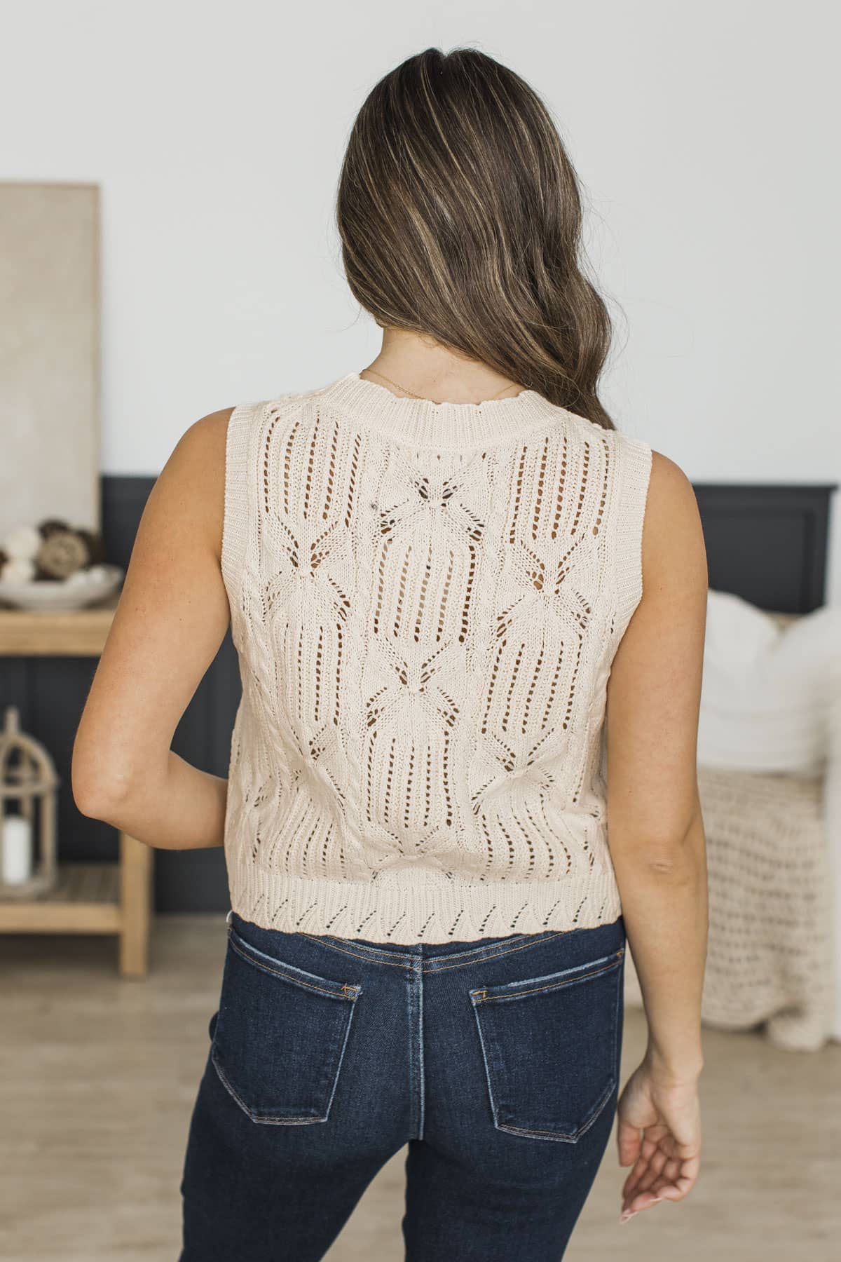 Easy Days Crochet Knit Sweater Vest- Ivory - Image 7