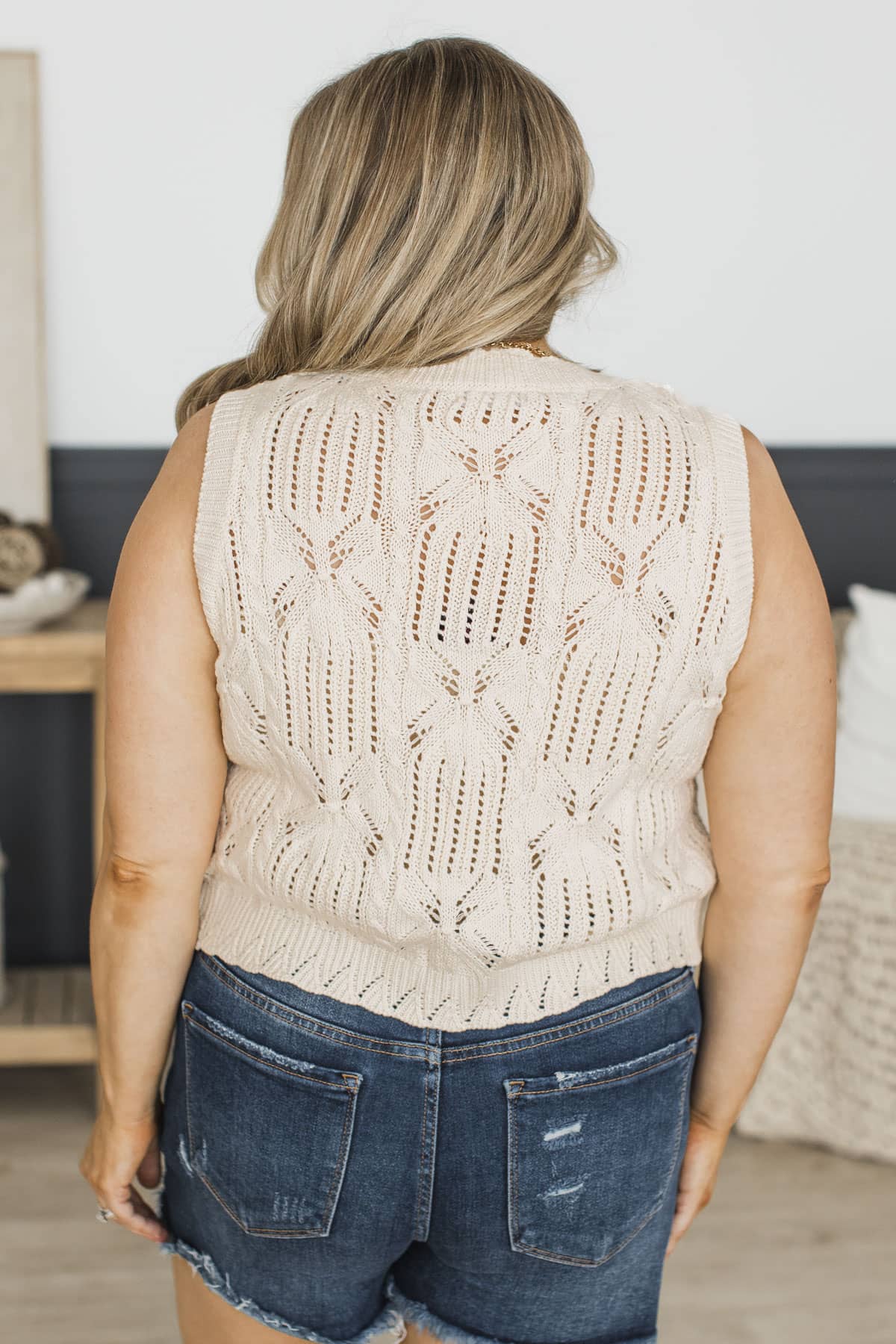 Easy Days Crochet Knit Sweater Vest- Ivory - Image 8