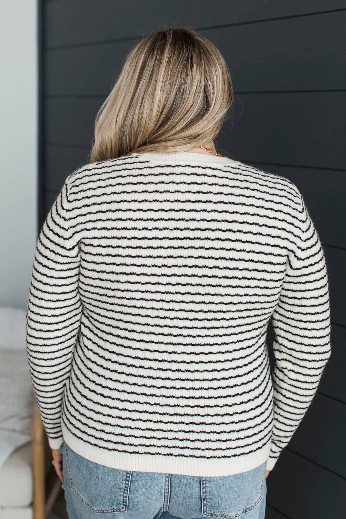 Easy Elegance Striped Knit Cardigan- Ivory & Black - Image 8