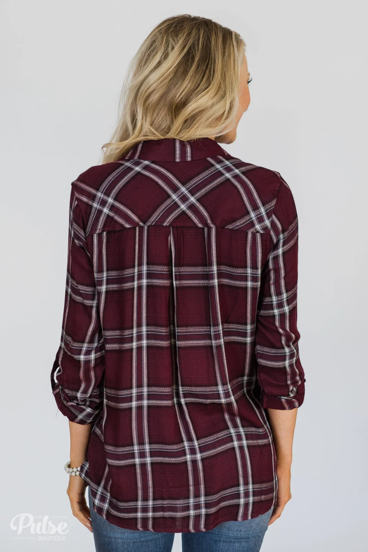 Easy Going Button Up Plaid Top- Plum - Image 6