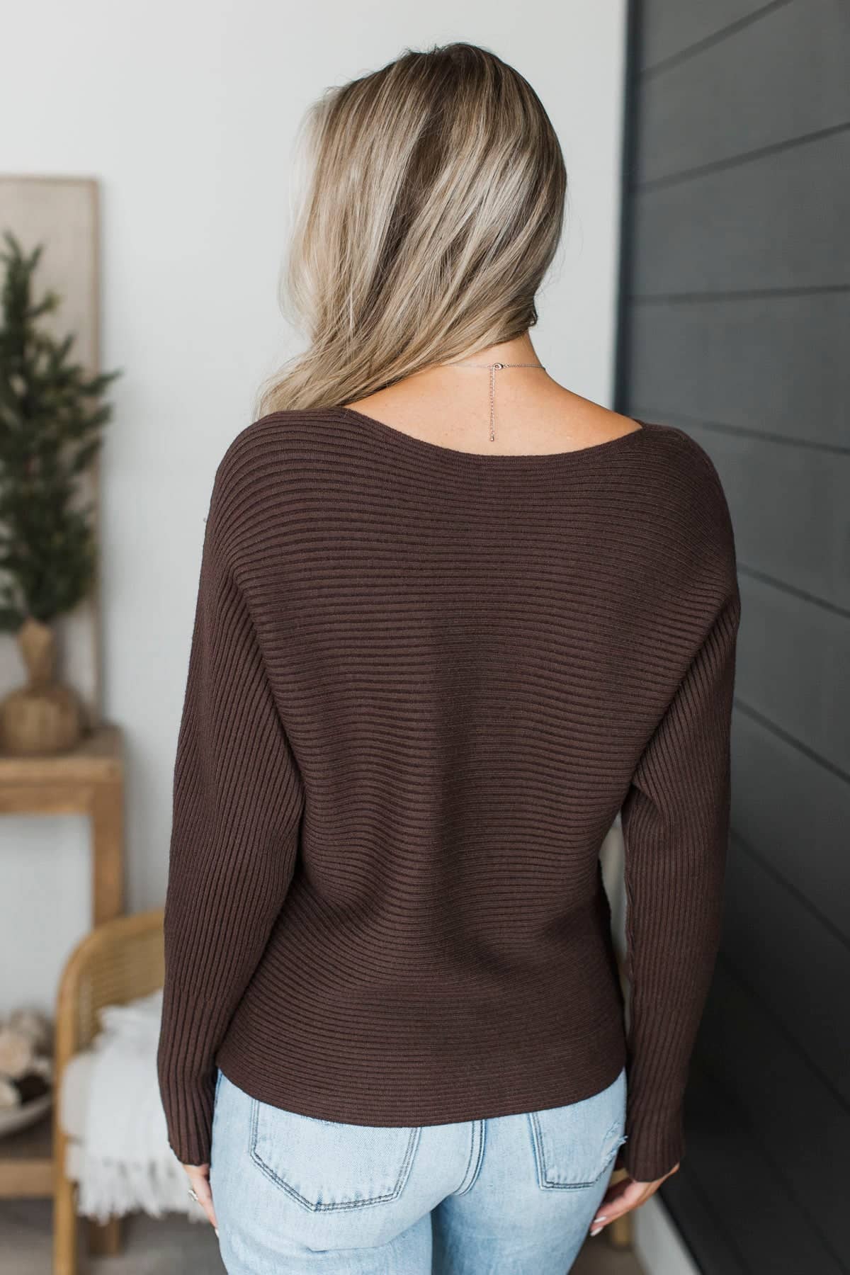 Easy Harmony Horizontal Ribbed Knit Sweater- Brown - Image 7