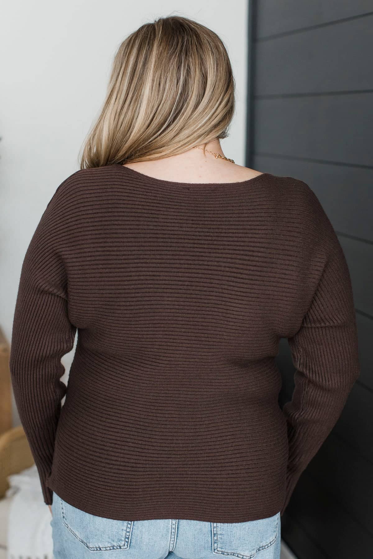 Easy Harmony Horizontal Ribbed Knit Sweater- Brown - Image 8
