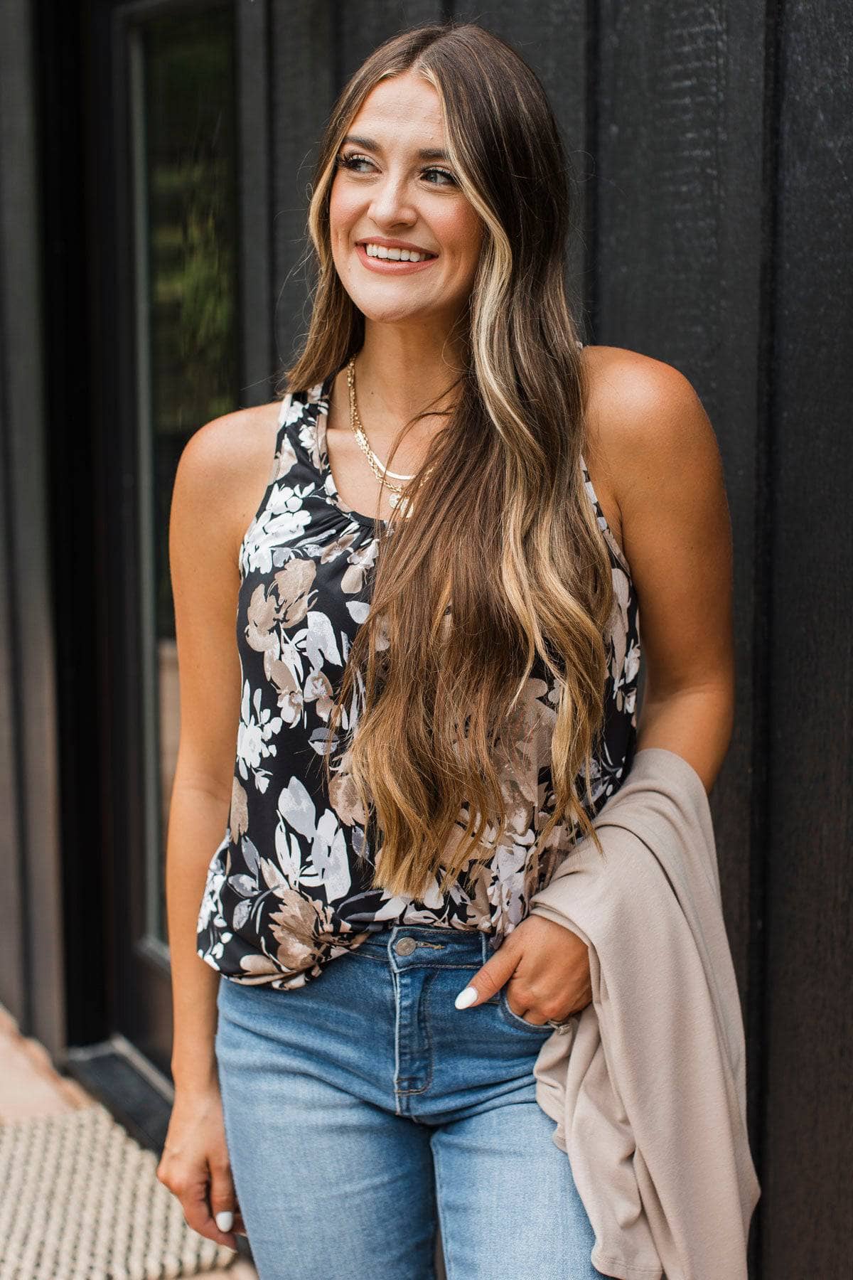 Easy Loving Floral Tank Top- Black & Brown - Image 4