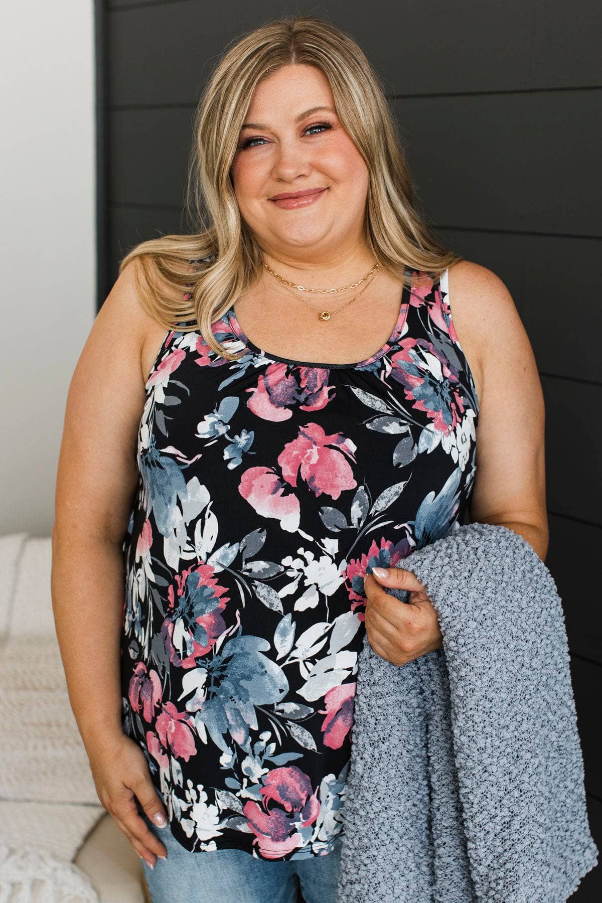 Easy Loving Floral Tank Top- Black & Pink - Image 4