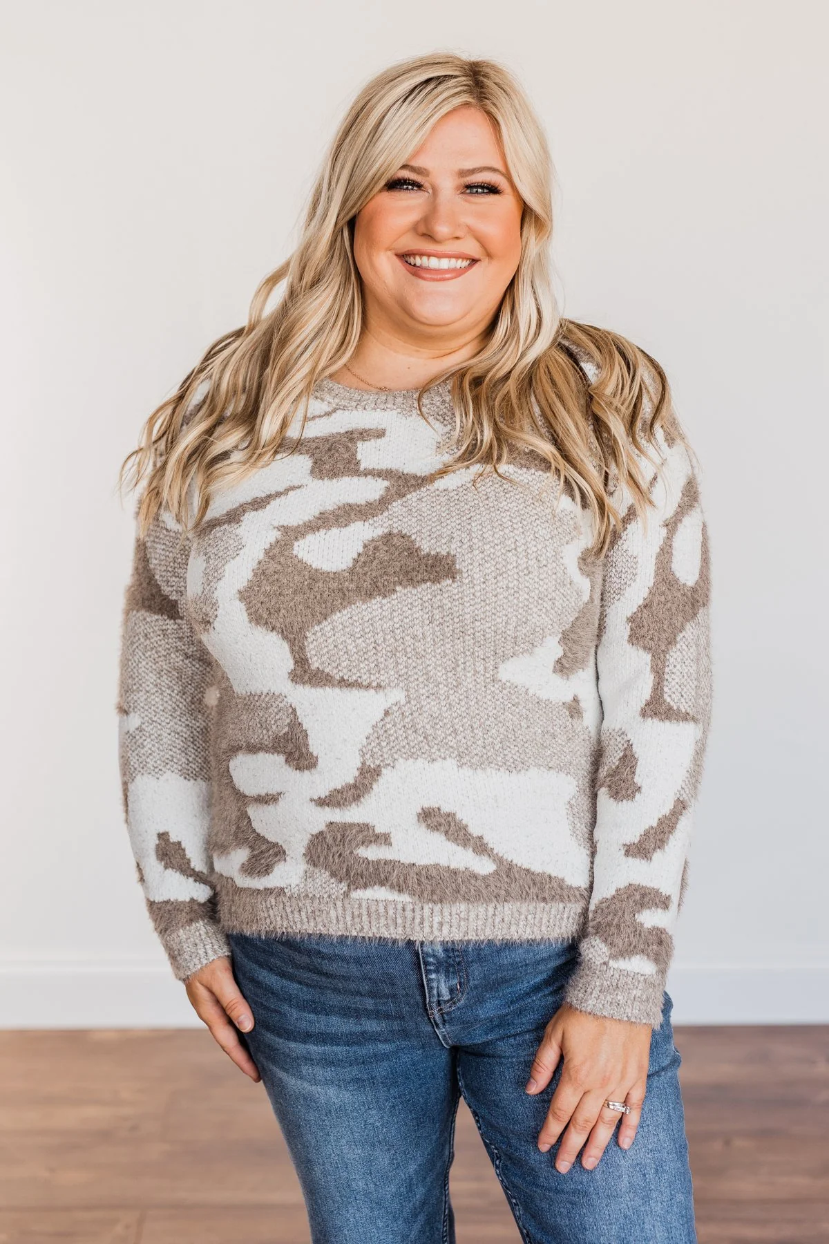 Easy Mornings Thick Knit Camo Sweater- Mocha & Ivory - Image 2