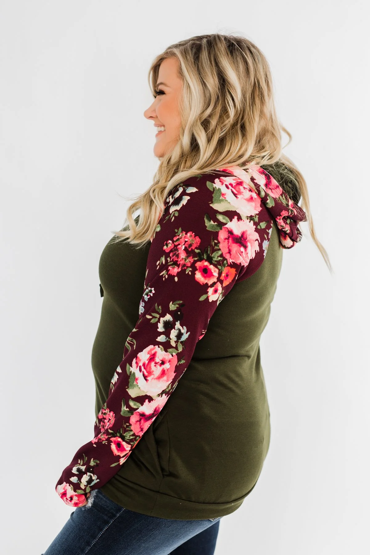 Easy On The Eyes Floral Double Hoodie- Army Green - Image 10