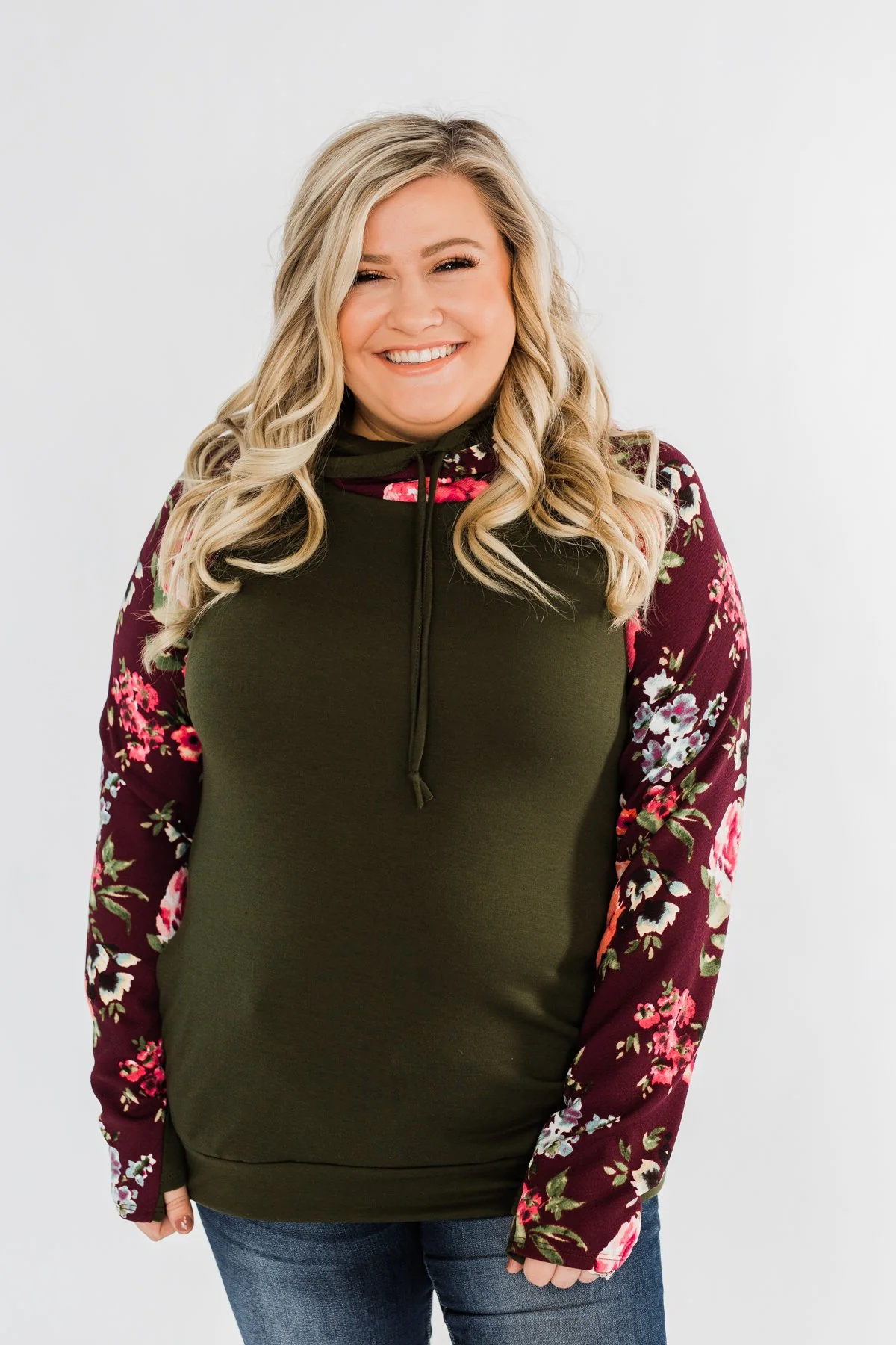 Easy On The Eyes Floral Double Hoodie- Army Green - Image 6