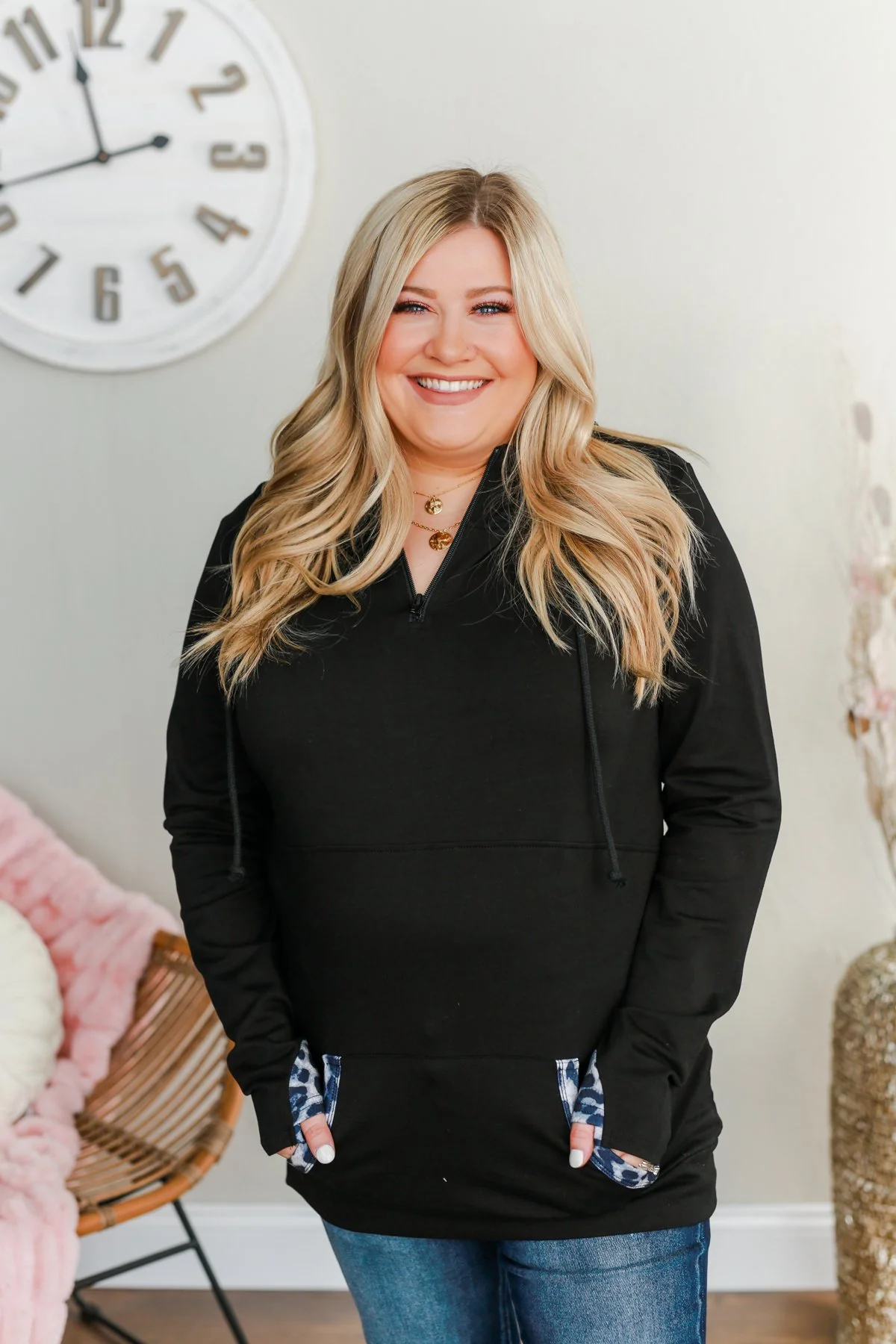Easy To Love Quarter Zip Hoodie- Black - Image 5