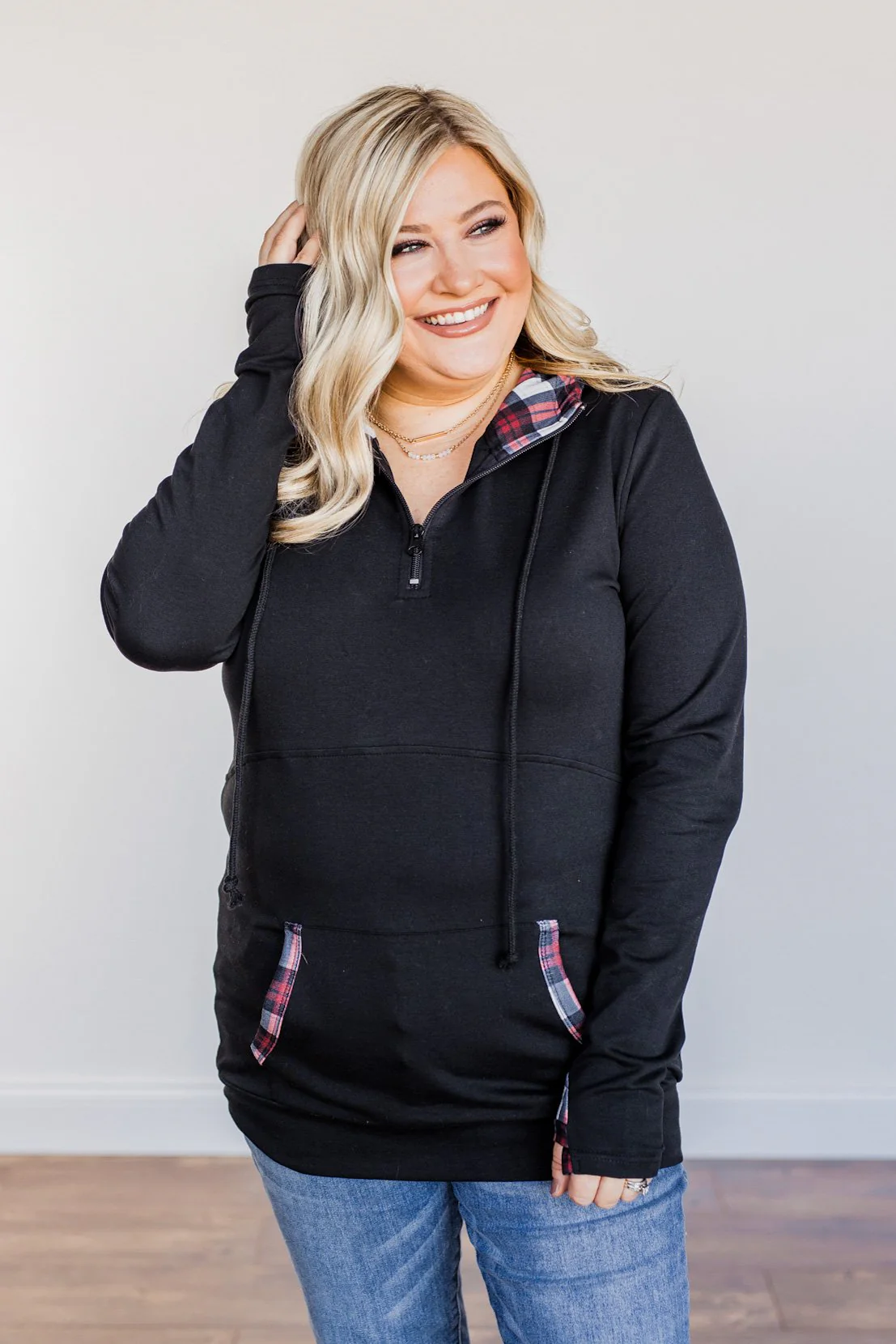 Easy To Love Quarter Zip Hoodie- Red & Black - Image 4