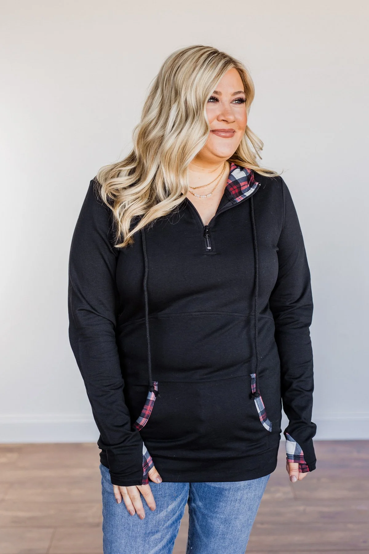 Easy To Love Quarter Zip Hoodie- Red & Black - Image 8