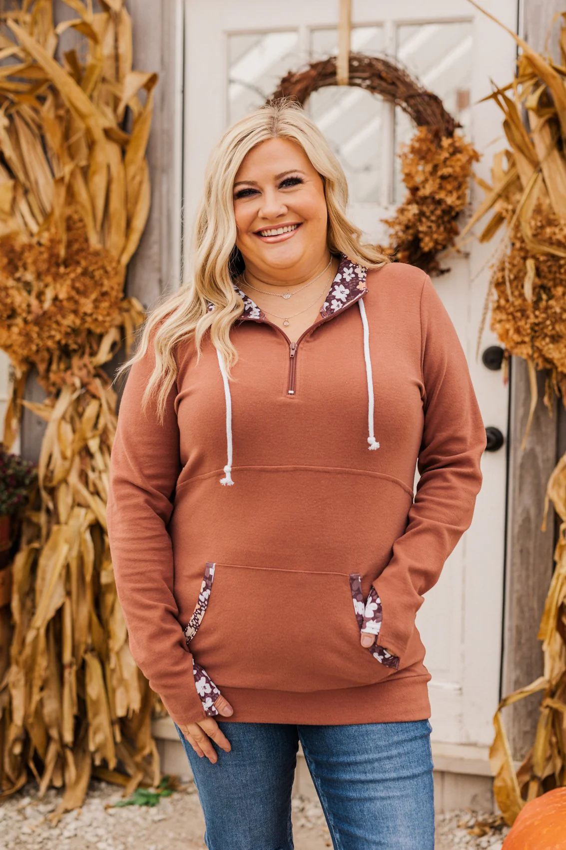Easy To Love Quarter Zip Hoodie- Clay - Image 2