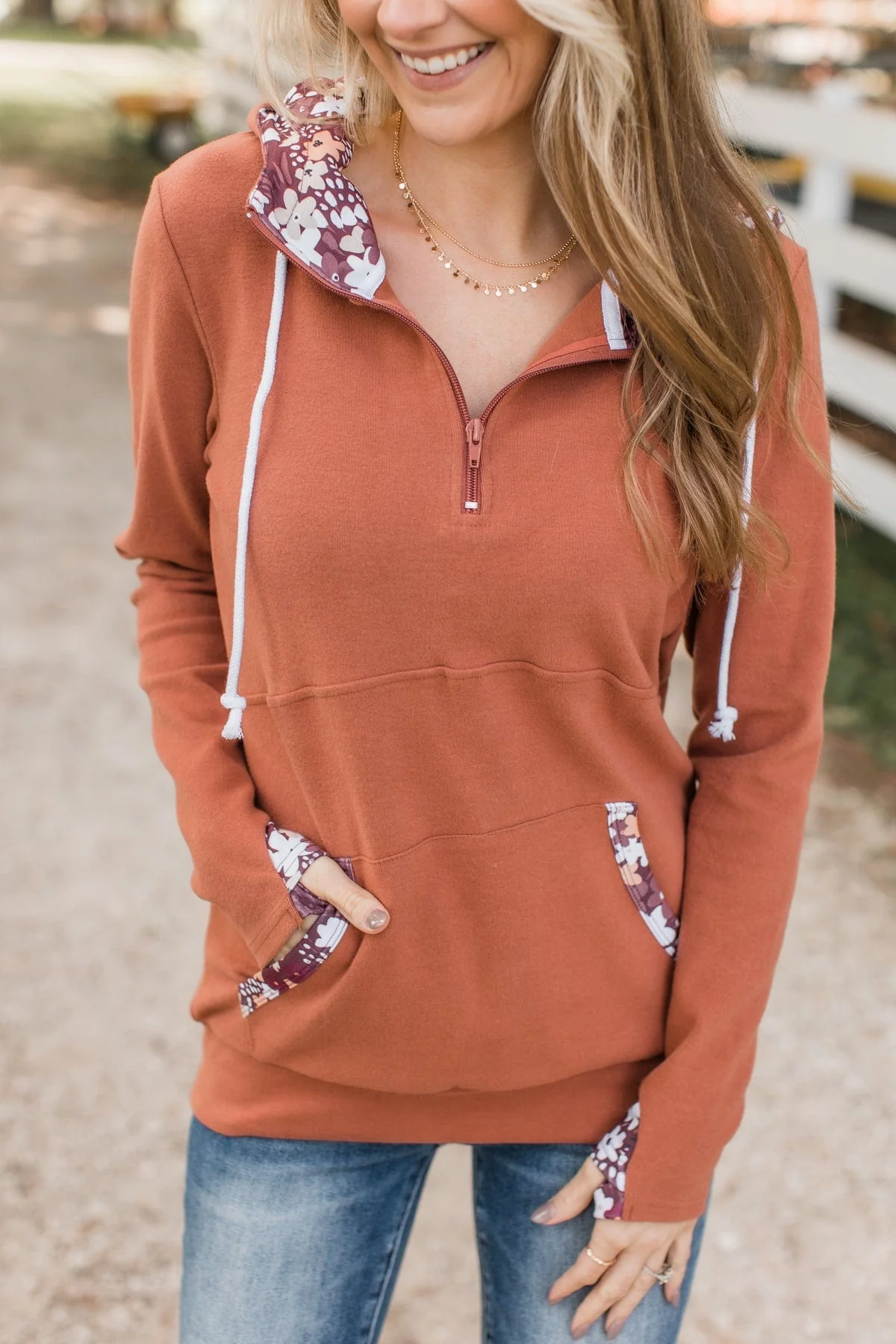 Easy To Love Quarter Zip Hoodie- Clay - Image 6