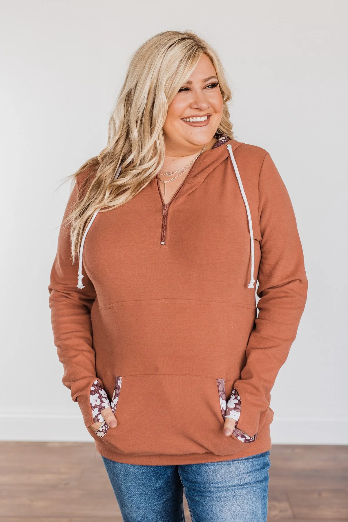 Easy To Love Quarter Zip Hoodie- Clay - Image 7
