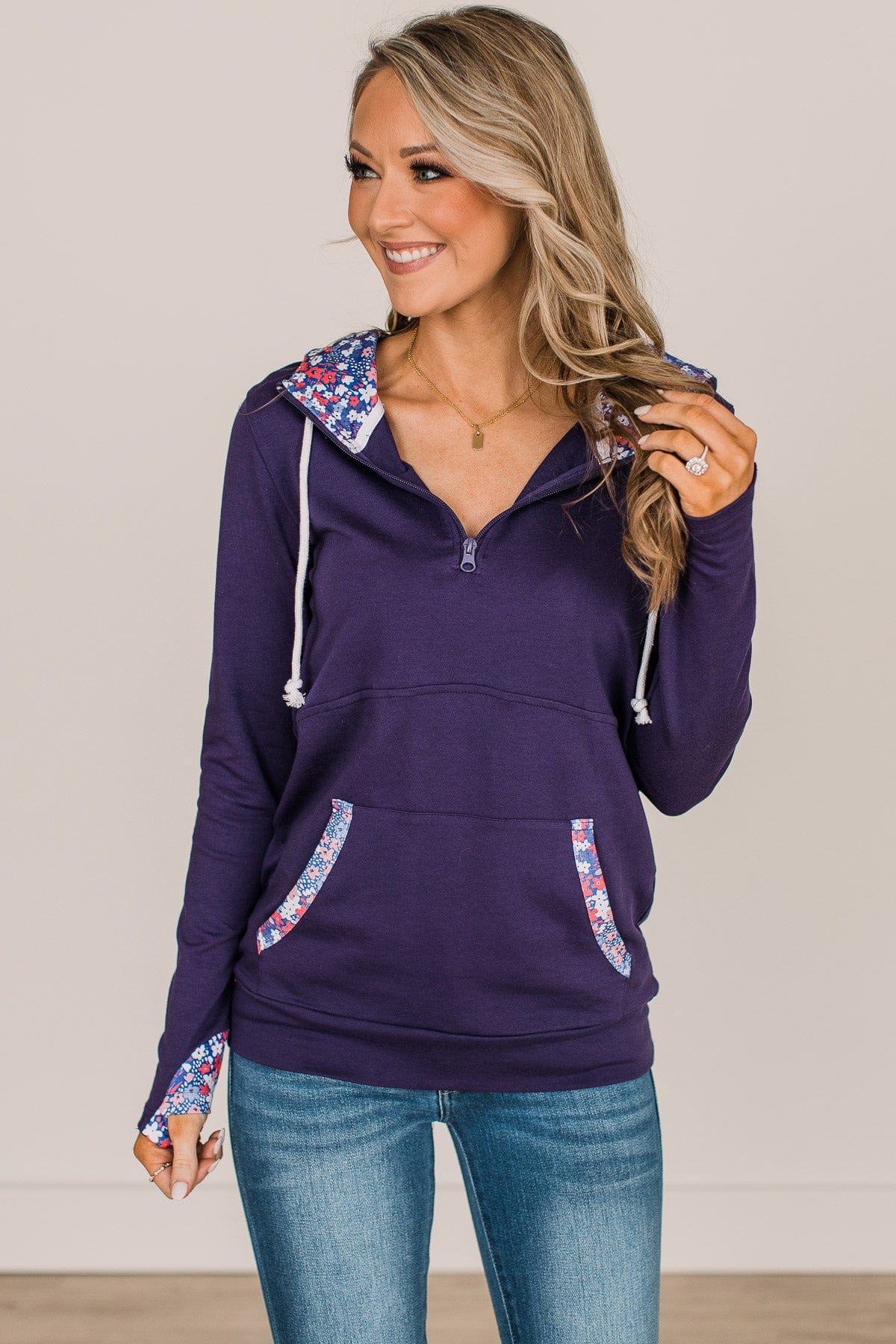Easy To Love Quarter Zip Hoodie- Dark Indigo - Image 2