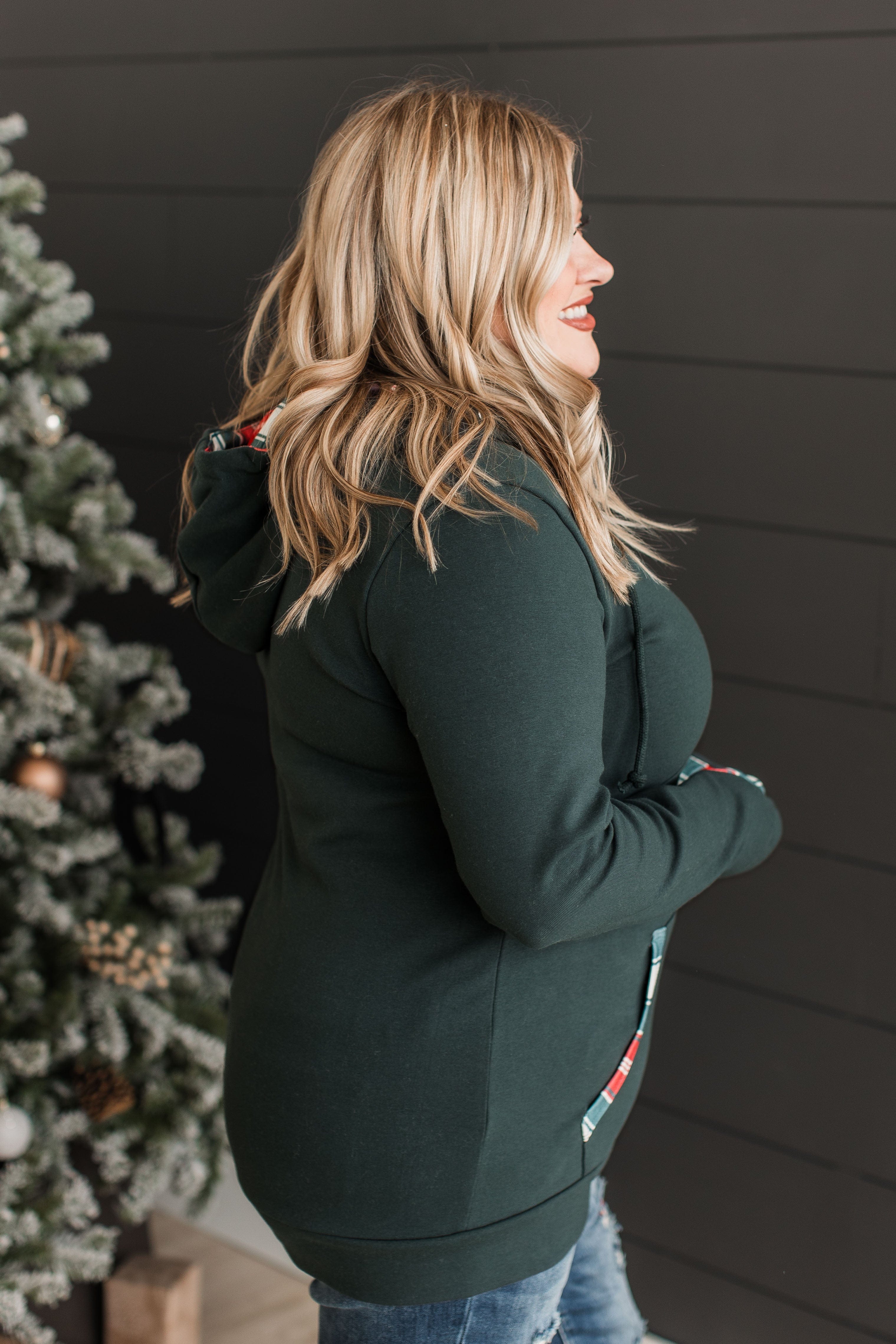 Easy To Love Quarter Zip Hoodie- Hunter Green - Image 7