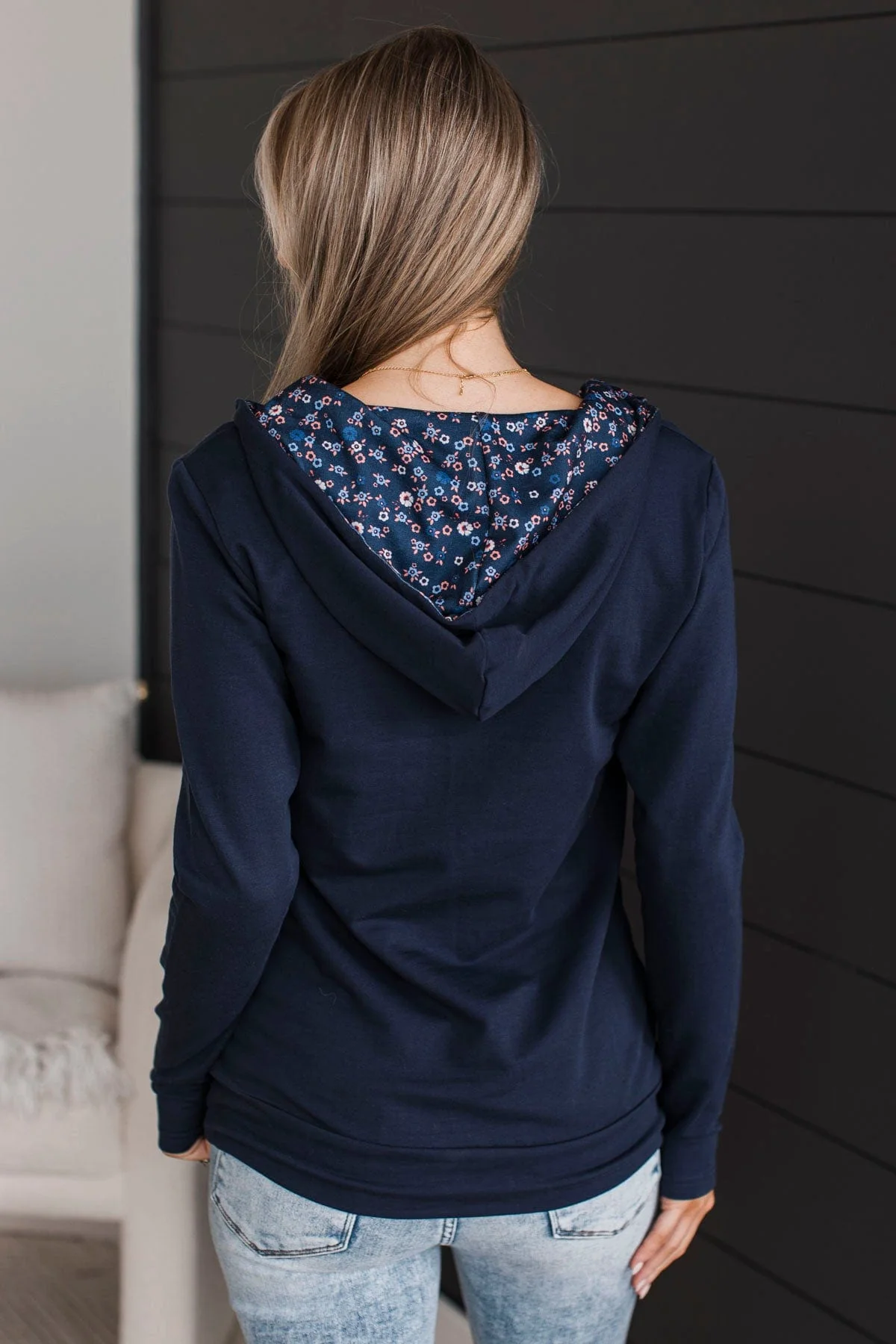 Easy To Love Quarter Zip Hoodie- Navy Floral - Image 8