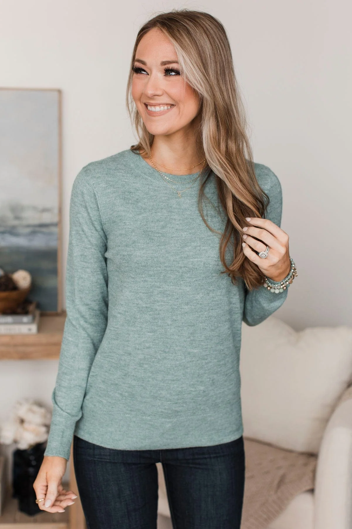 Easy To Remember Lightweight Sweater- Sage - Image 4