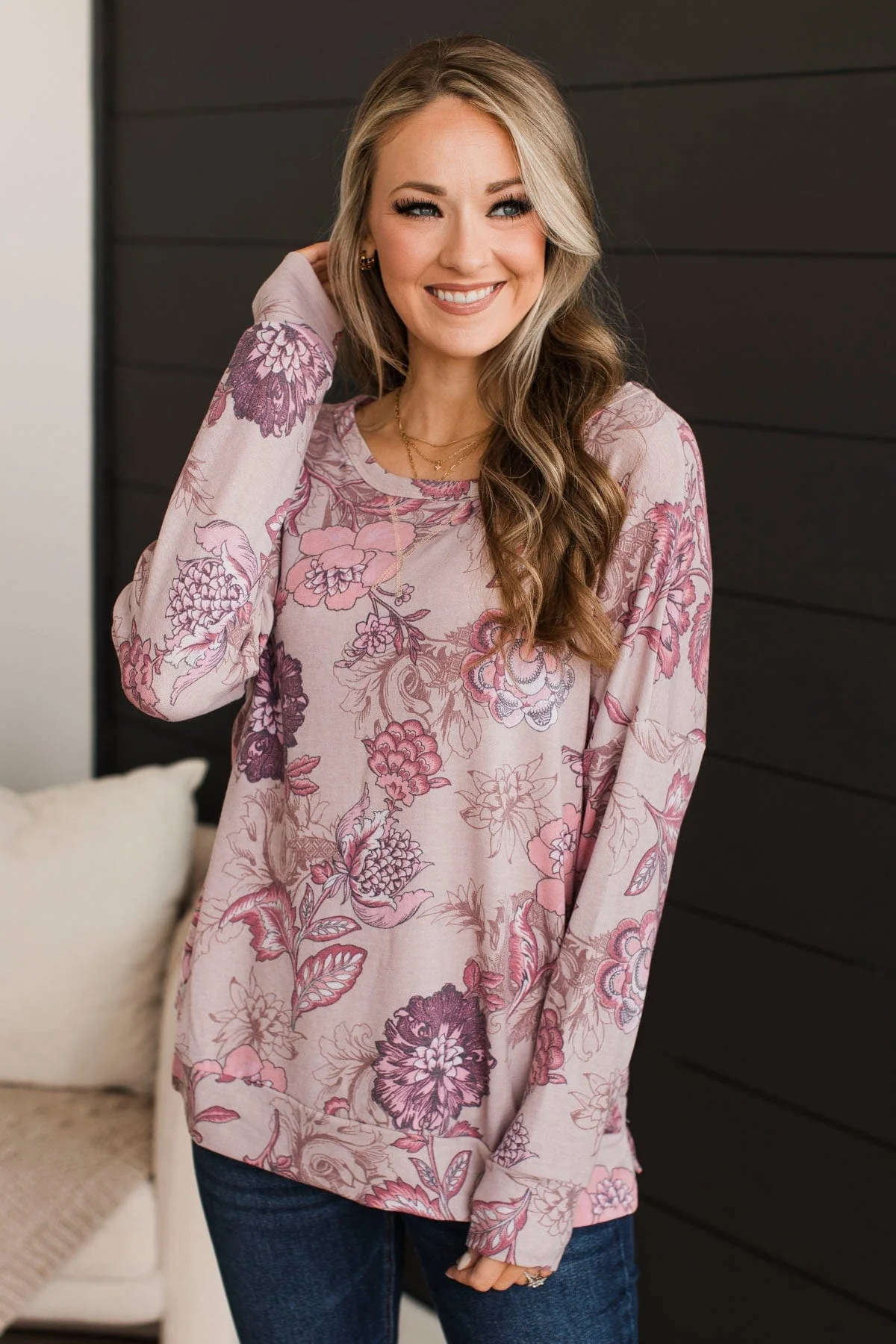 Easy To See Long Sleeve Floral Top- Mauve - Image 2