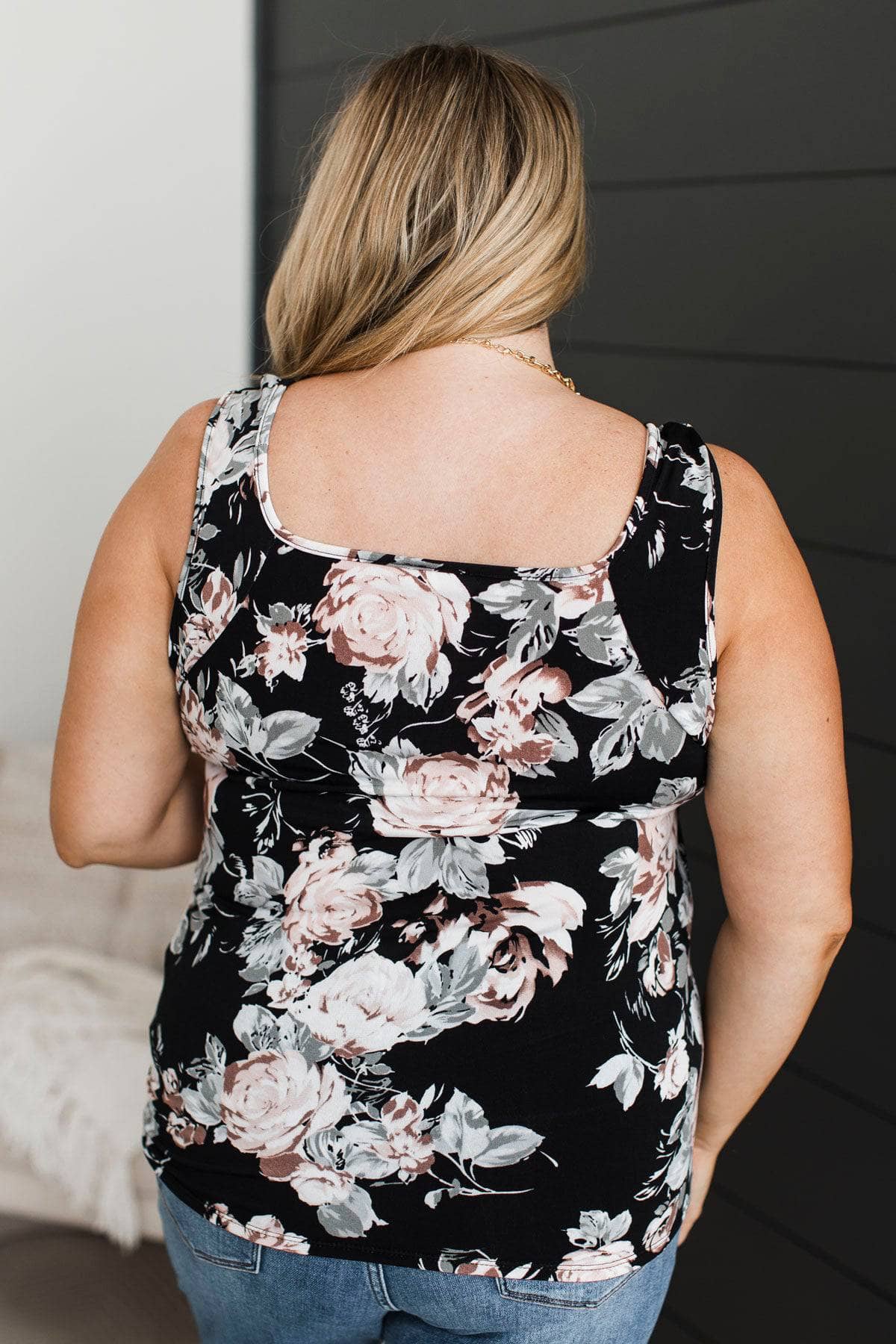 Echo Through Time Floral Tank Top- Black - Image 8