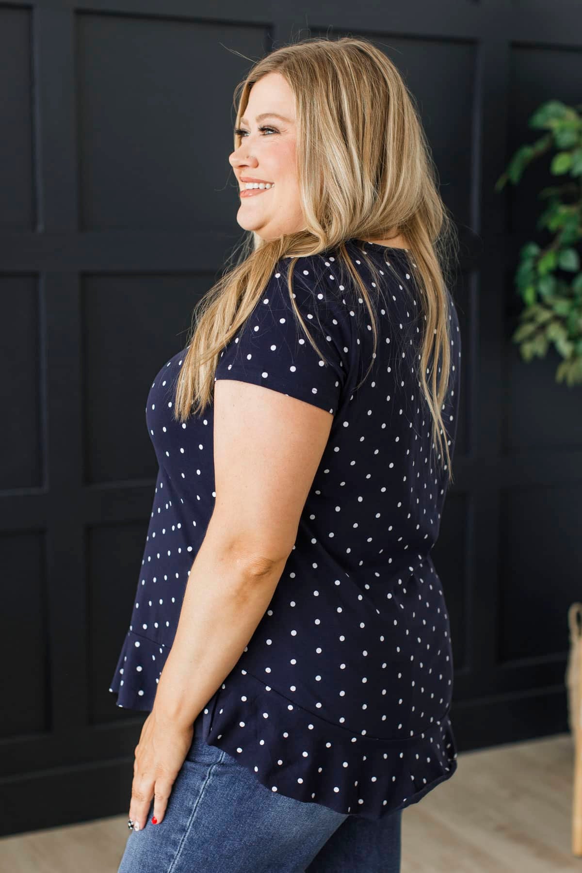 Echoes Of Our Past Polka Dot Print Top- Navy - Image 5