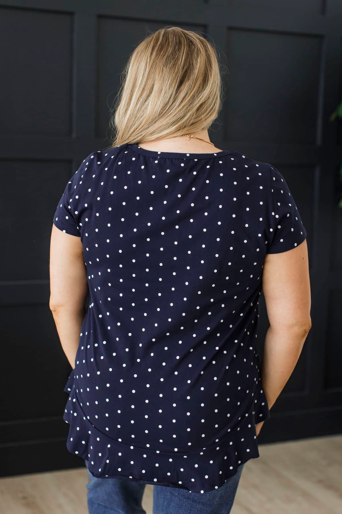 Echoes Of Our Past Polka Dot Print Top- Navy - Image 7