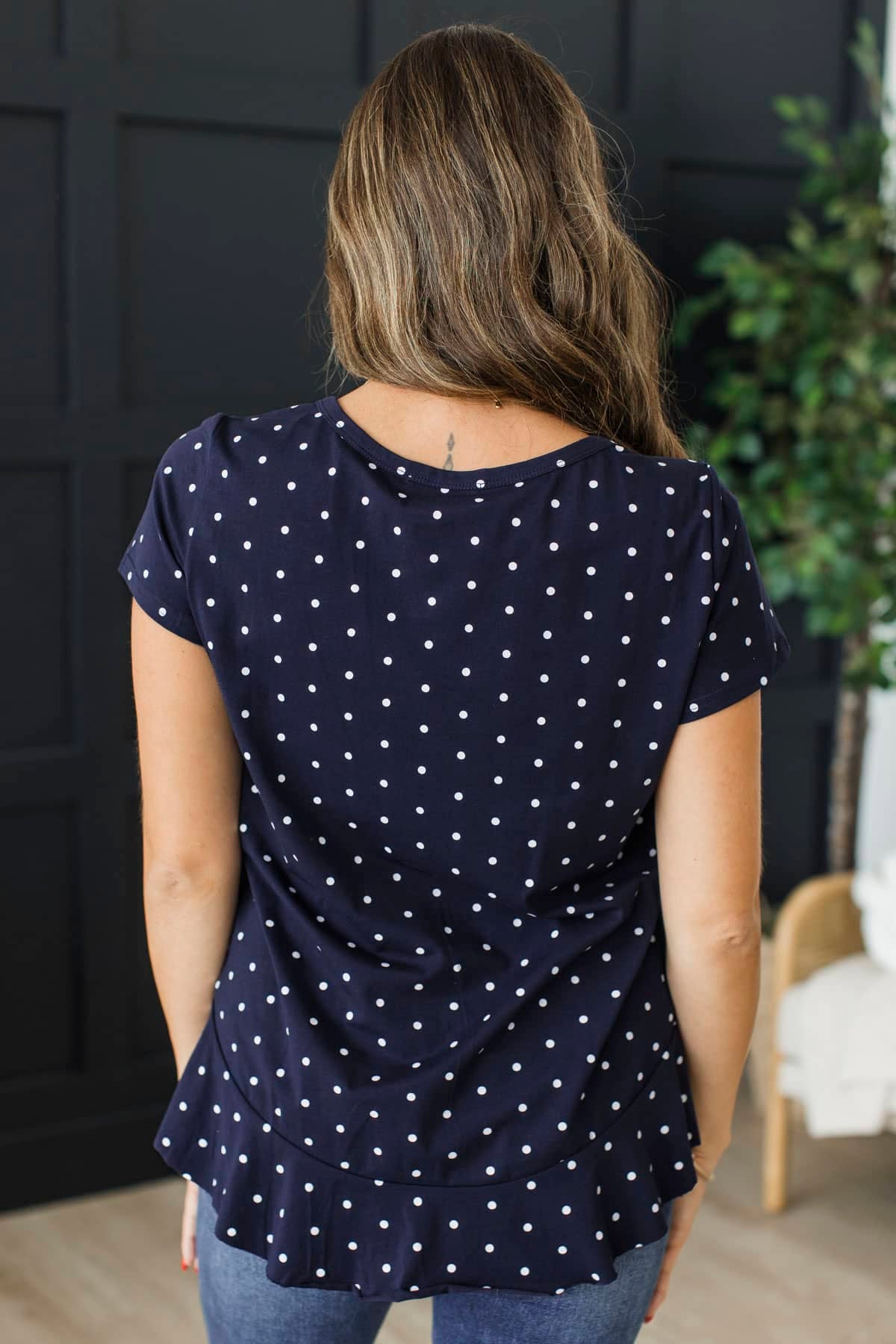 Echoes Of Our Past Polka Dot Print Top- Navy - Image 8