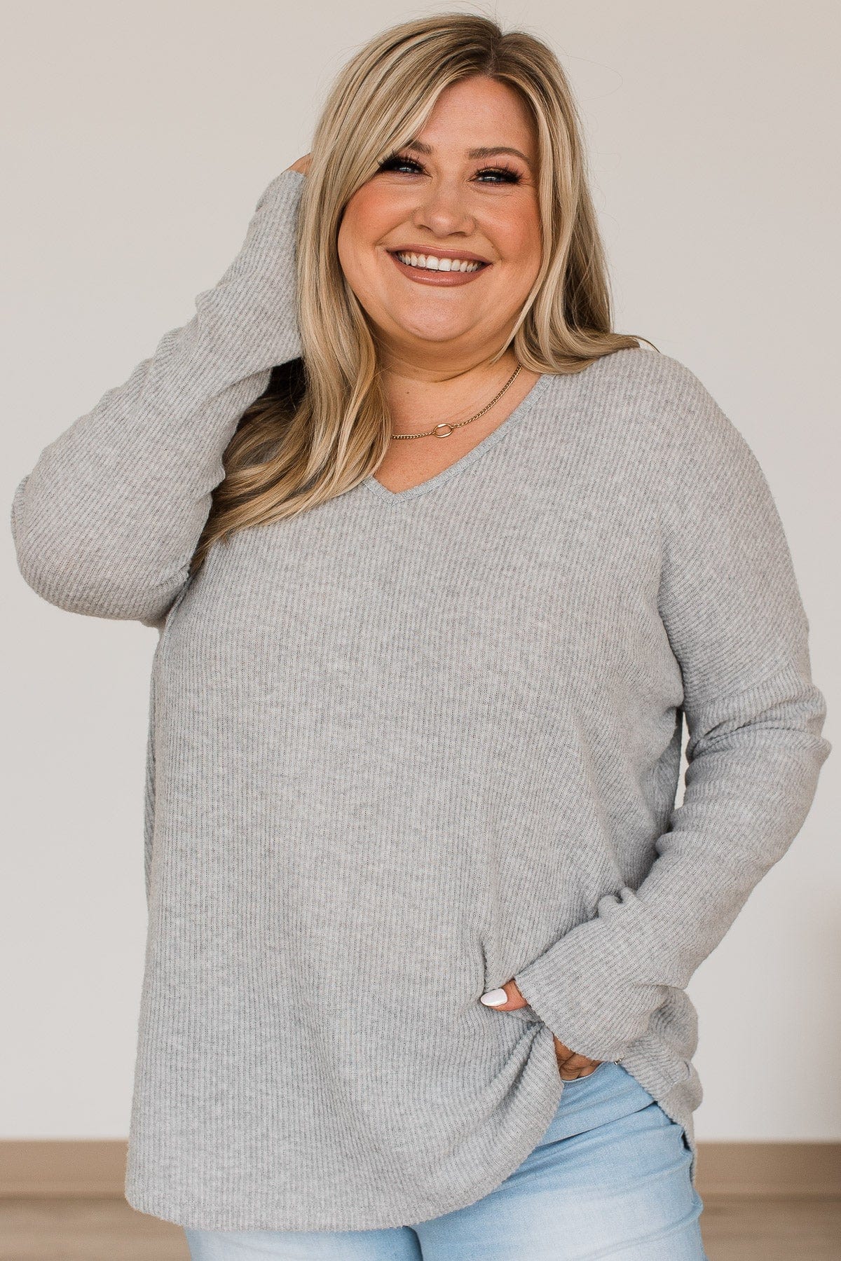 The Edge Of Greatness V-Neck Top- Gray - Image 5