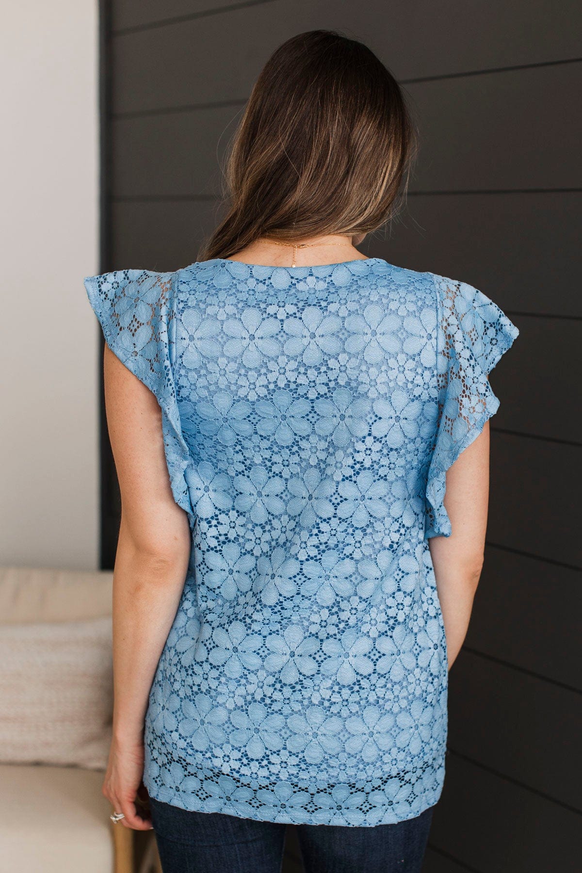 Effortless Allure Floral Lace Top- Denim Blue - Image 7