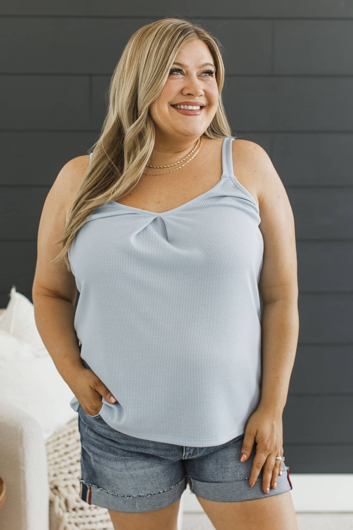Effortless Confidence V-Neck Tank Top- Light Blue - Image 4