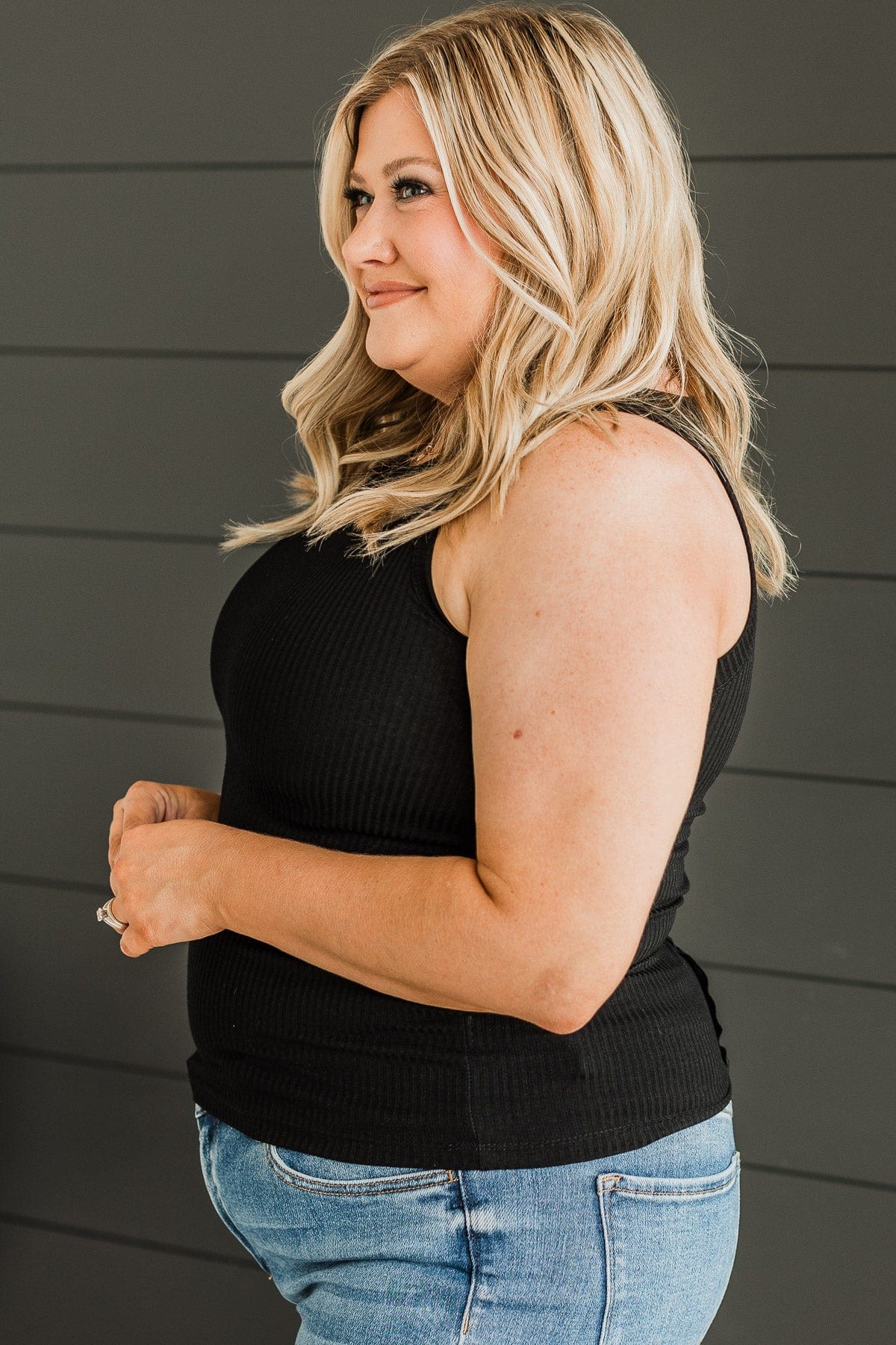 Effortless Dream Ribbed Tank Top- Black - Image 3