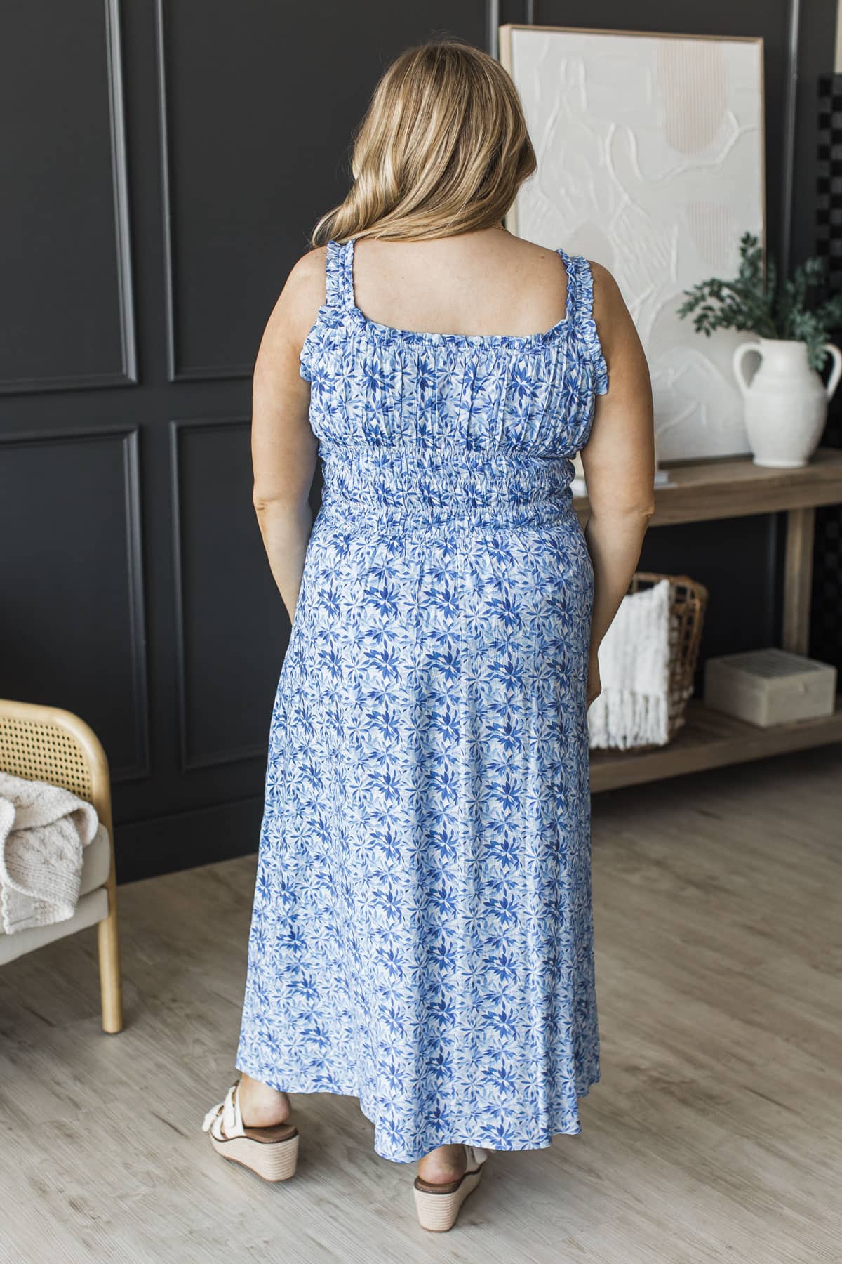 Effortless Elegance Floral Midi Dress- Blue - Image 8