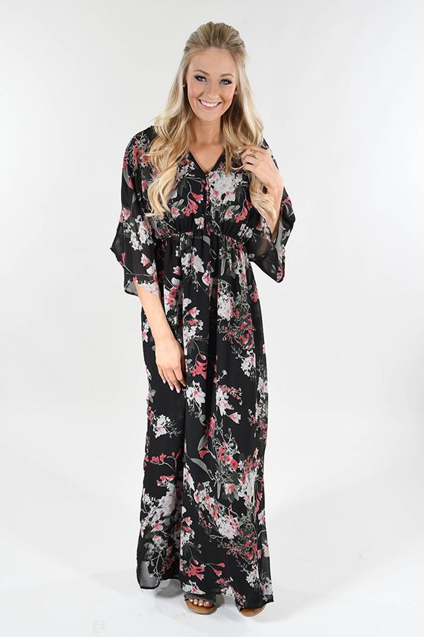 Effortless Grace Floral Black Maxi Dress