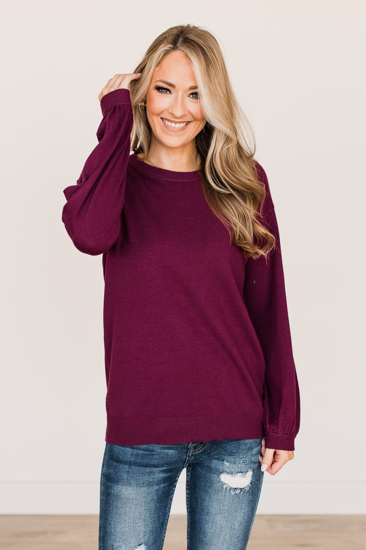 Effortless Love Knit Sweater- Dark Magenta - Image 2