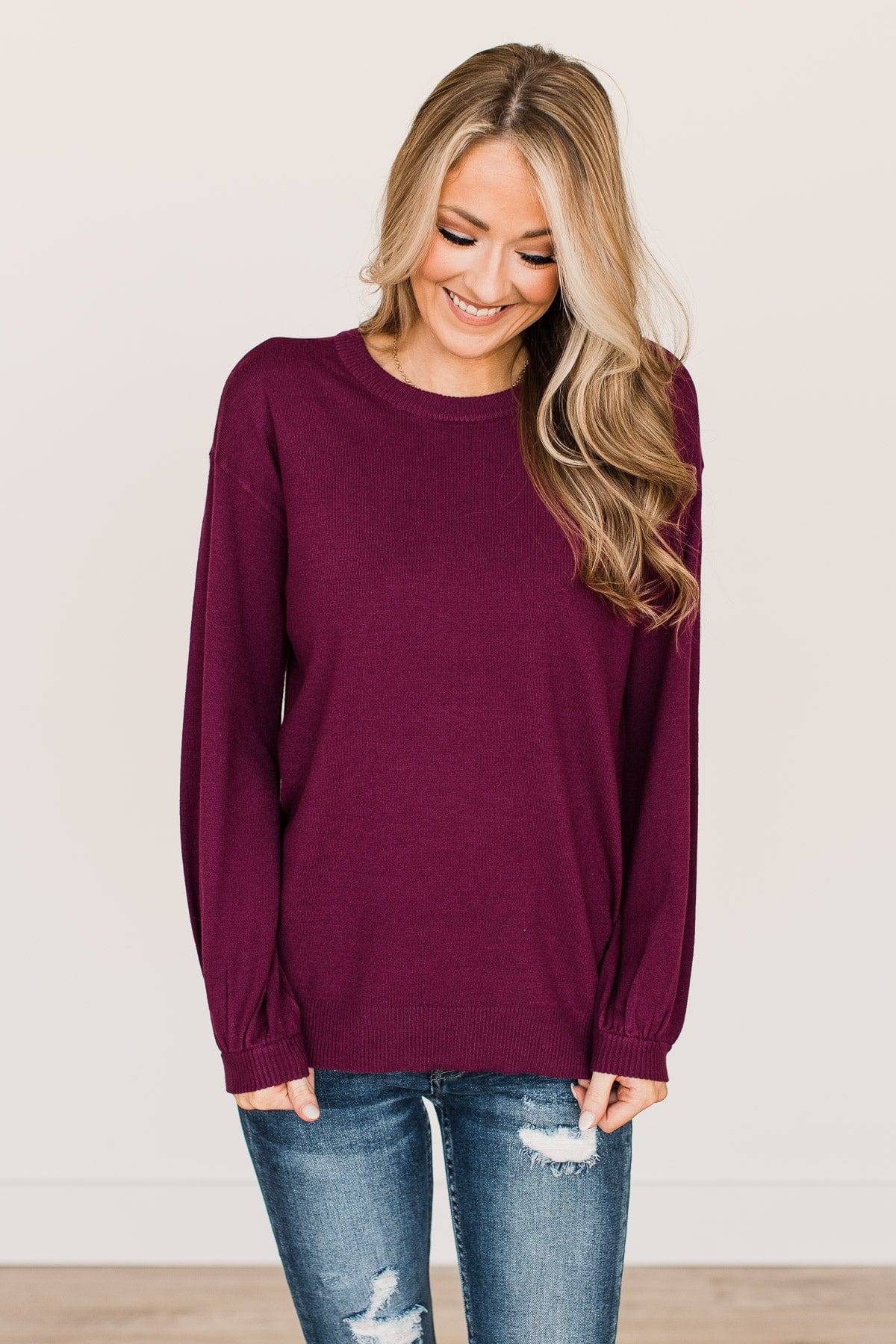 Effortless Love Knit Sweater- Dark Magenta - Image 4