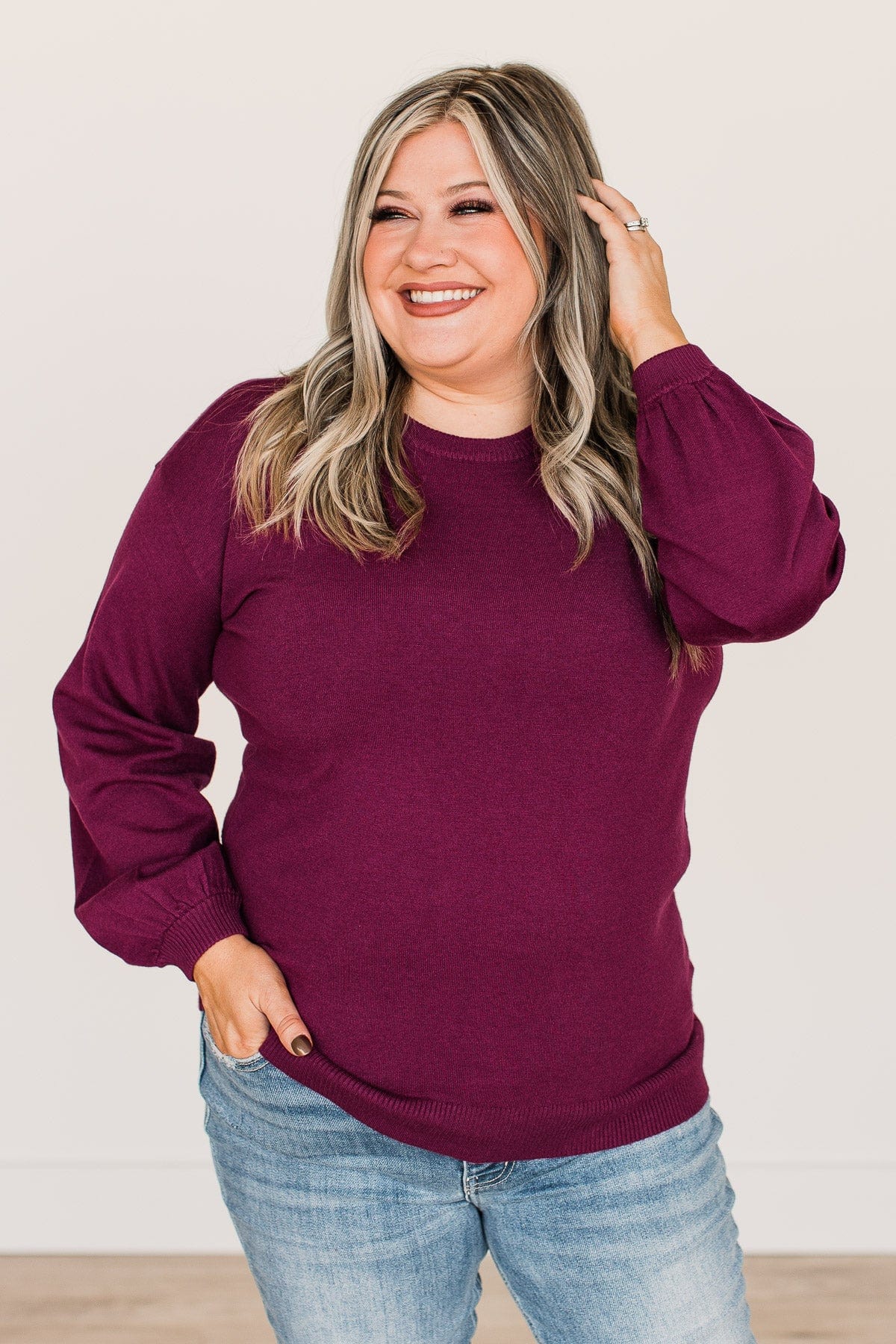 Effortless Love Knit Sweater- Dark Magenta - Image 5