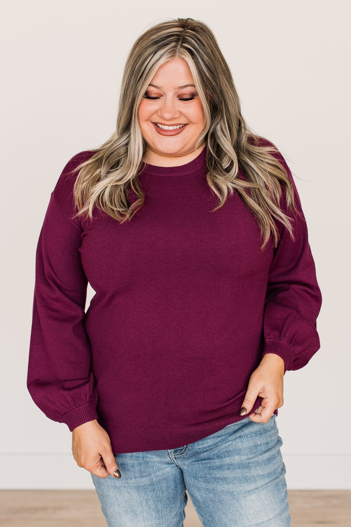 Effortless Love Knit Sweater- Dark Magenta - Image 6