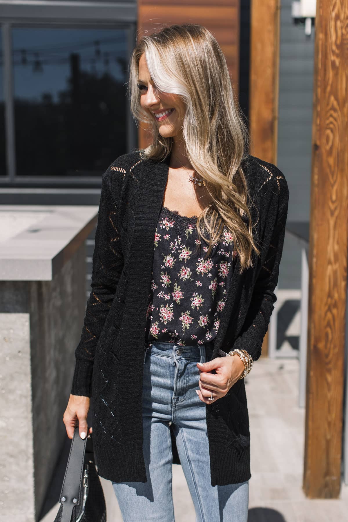Effortless Perfection Pointelle Cardigan- Black - Image 2