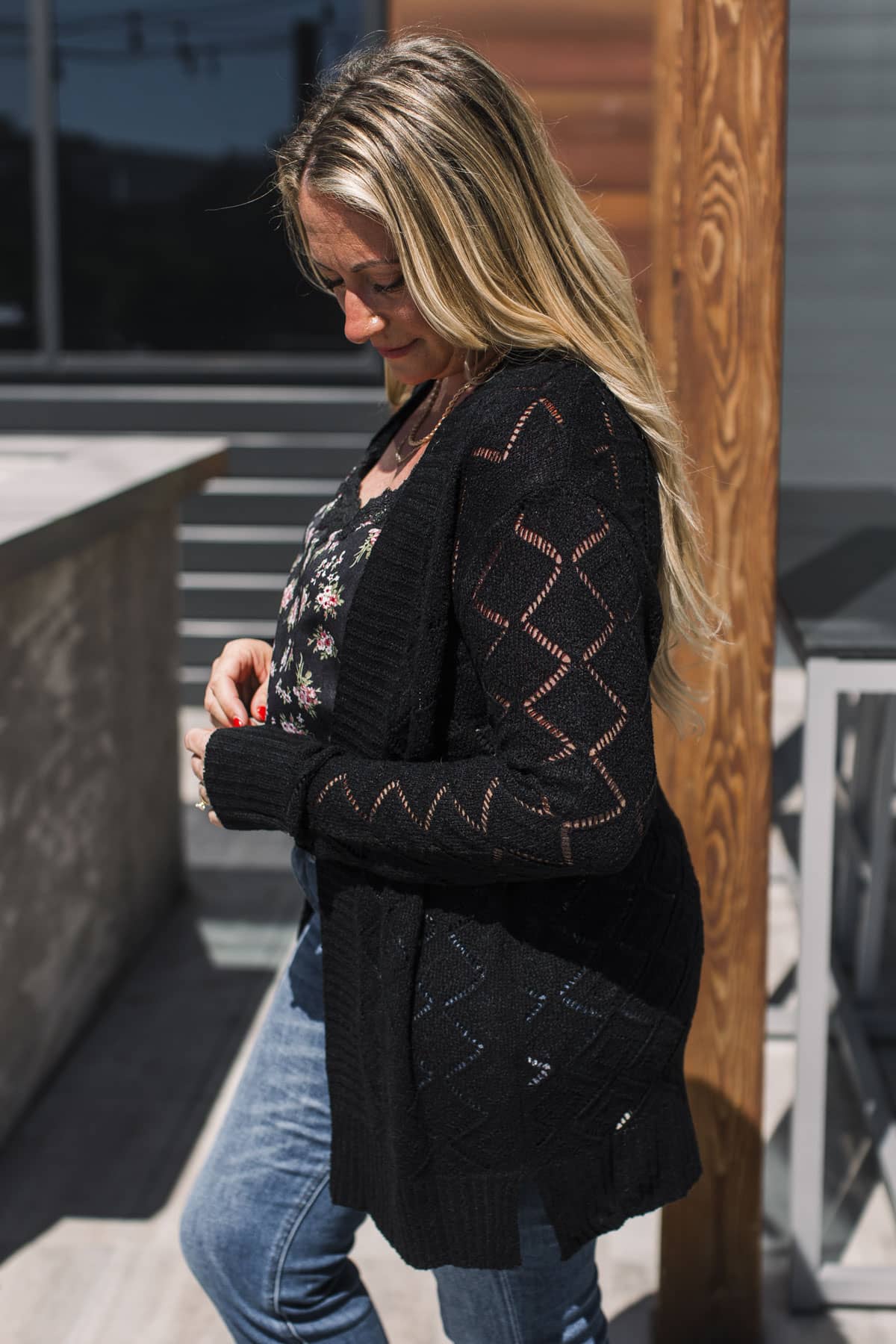 Effortless Perfection Pointelle Cardigan- Black - Image 7