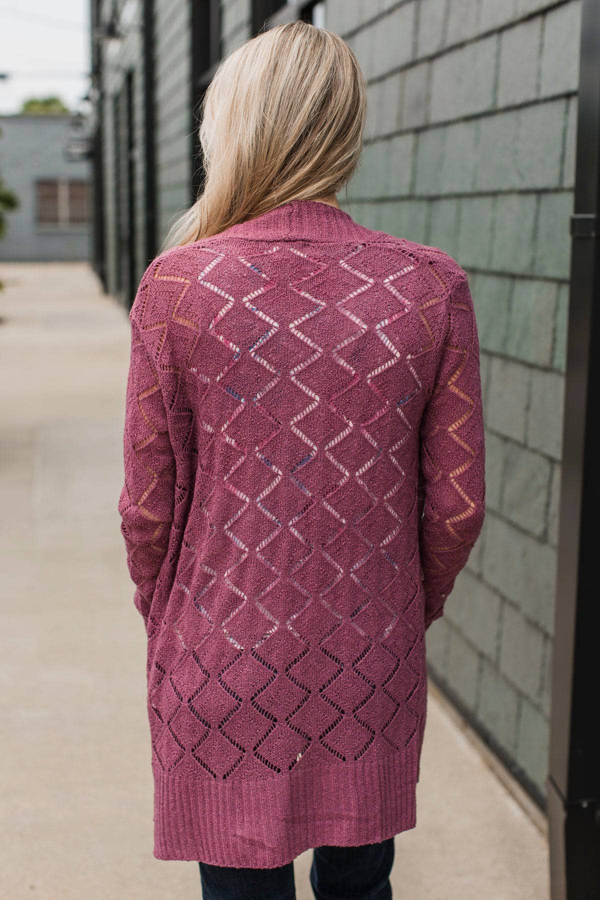 Effortless Perfection Pointelle Cardigan- Dark Mauve - Image 5