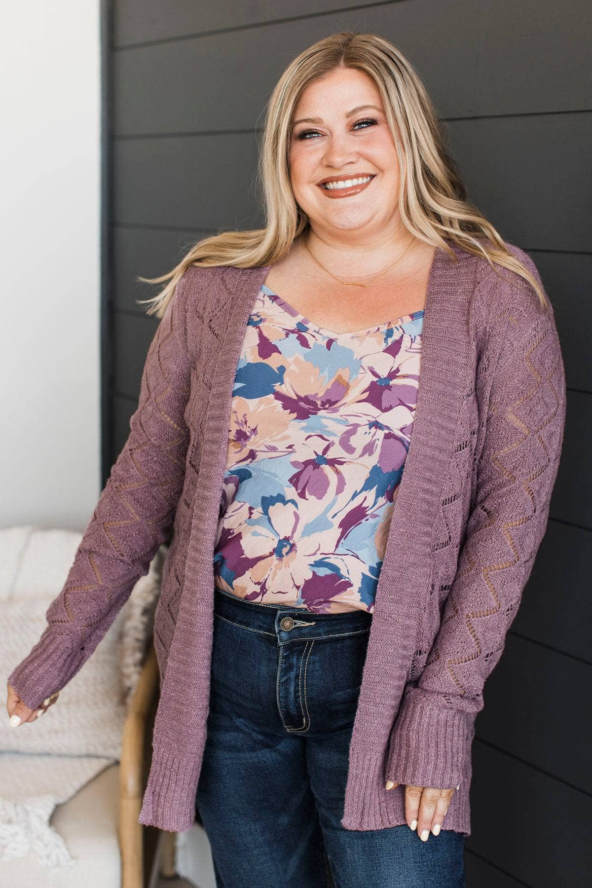 Effortless Perfection Pointelle Cardigan- Dusty Lavender